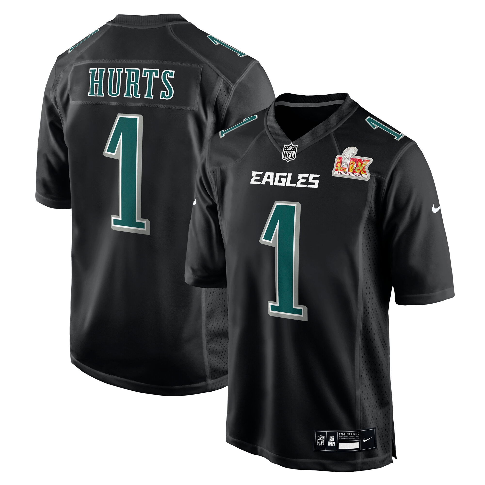 Men's Philadelphia Eagles Jalen Hurts Carbon Black Super Bowl LIX Fashion Game Player Jersey JS5092 Saliibo