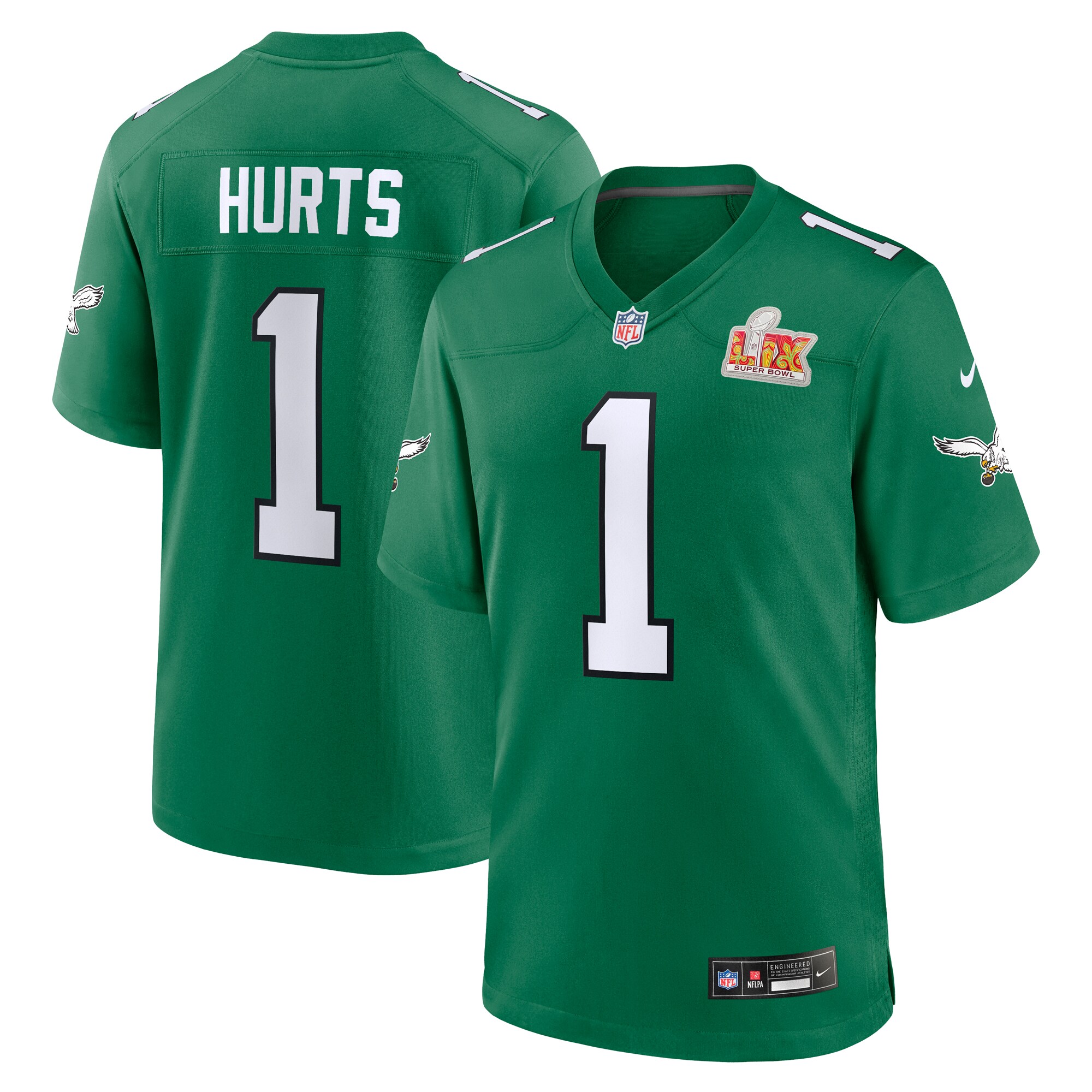 Men's Philadelphia Eagles Jalen Hurts Kelly Green Super Bowl LIX 2nd Alternate Game Jersey JS2678 Saliibo