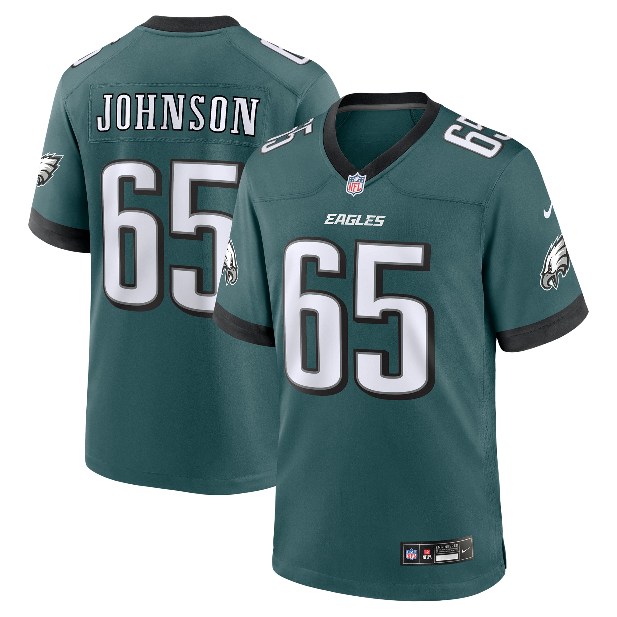 Men's Philadelphia Eagles Lane Johnson Midnight Green Team Game Jersey JS2440 Saliibo