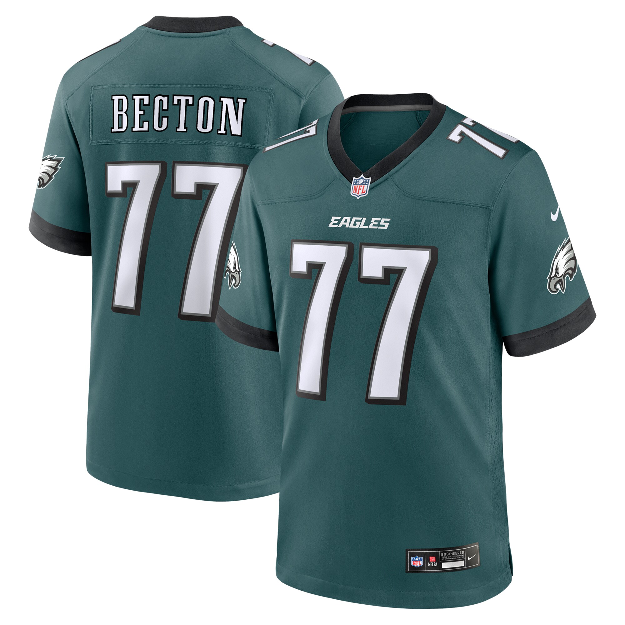 Men's Philadelphia Eagles Mekhi Becton Midnight Green Team Game Jersey JS9139 Saliibo