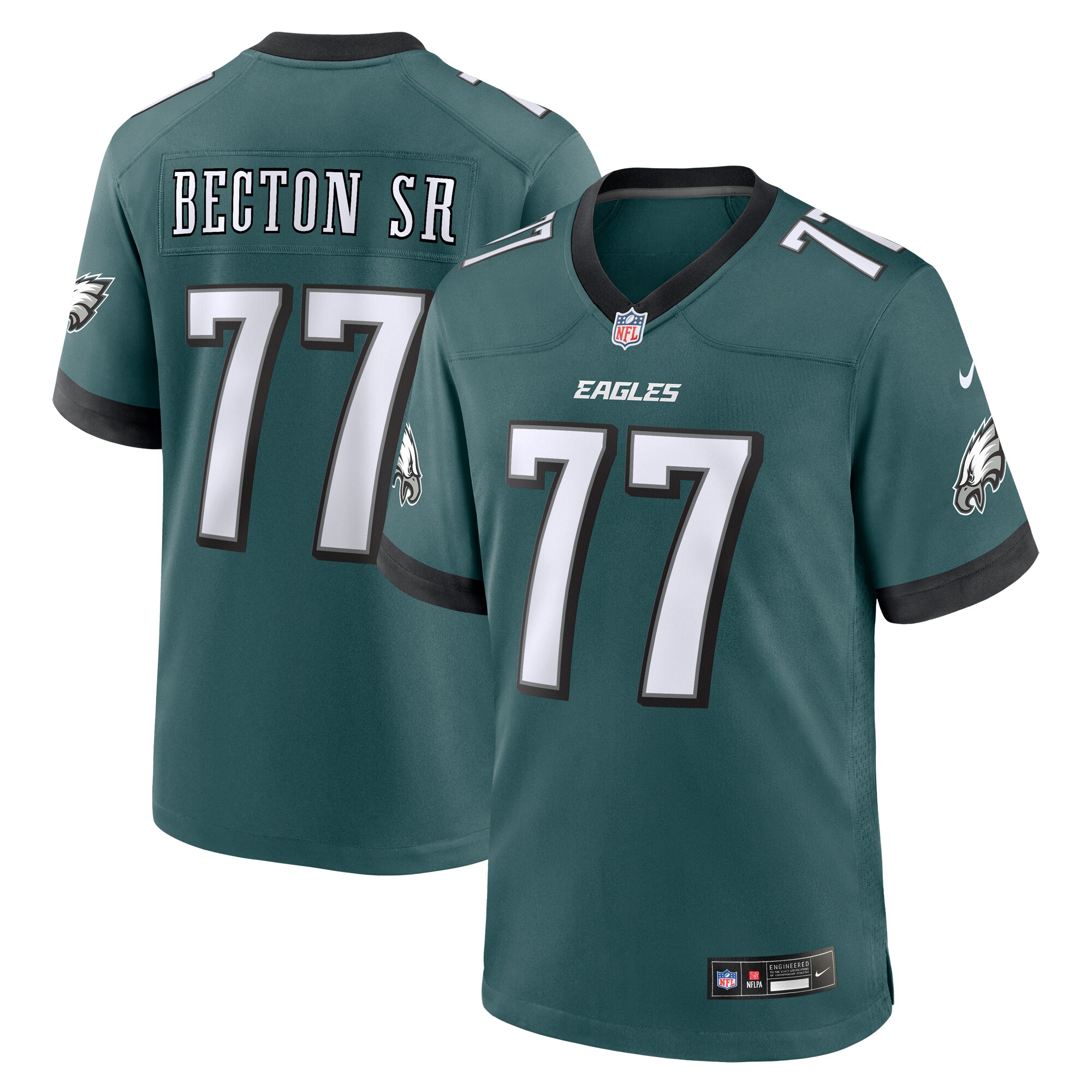 Men's Philadelphia Eagles Mekhi Becton Sr. Midnight Green Game Jersey JS3277 Saliibo