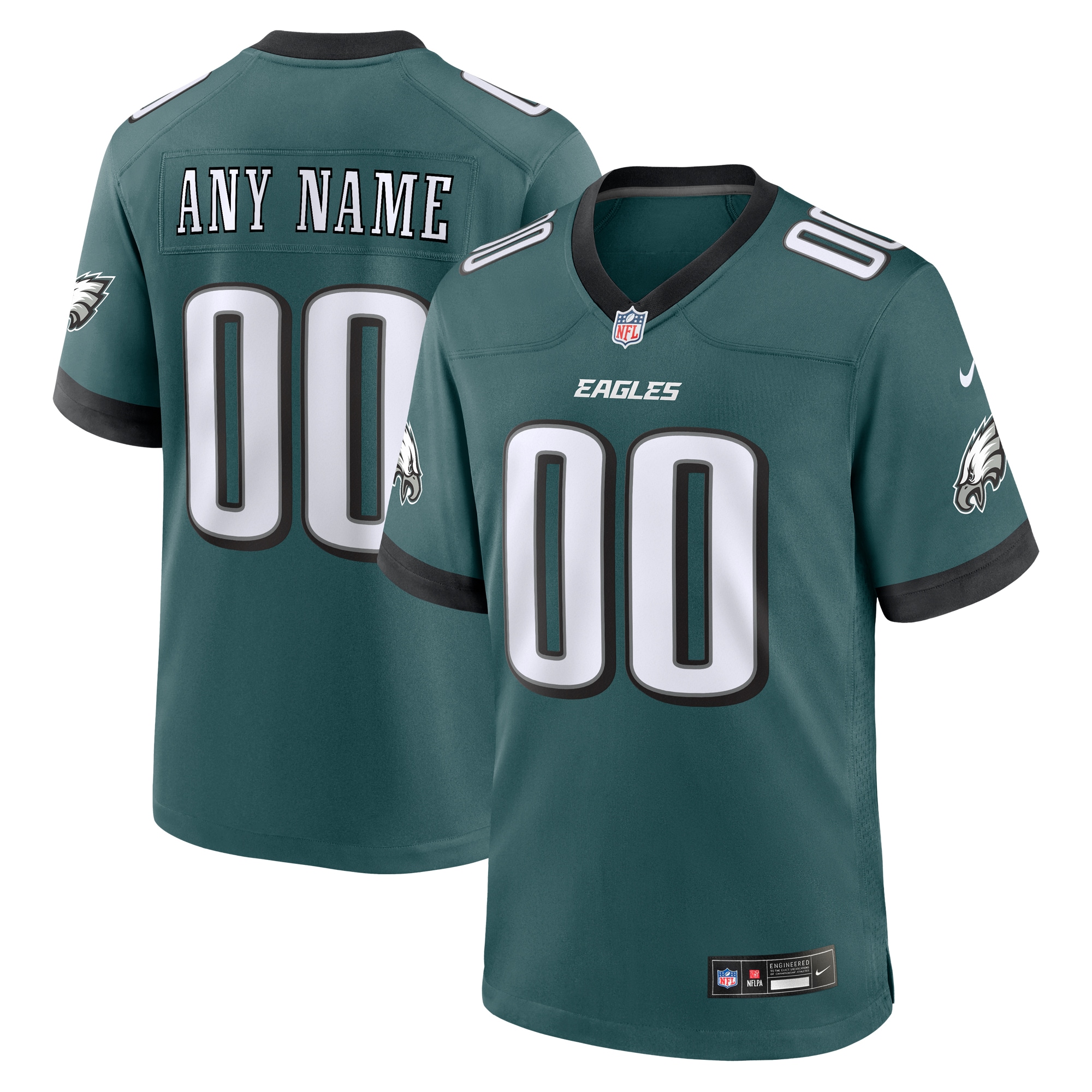 Men's Philadelphia Eagles Midnight Green Custom Game Jersey JS6601 Saliibo