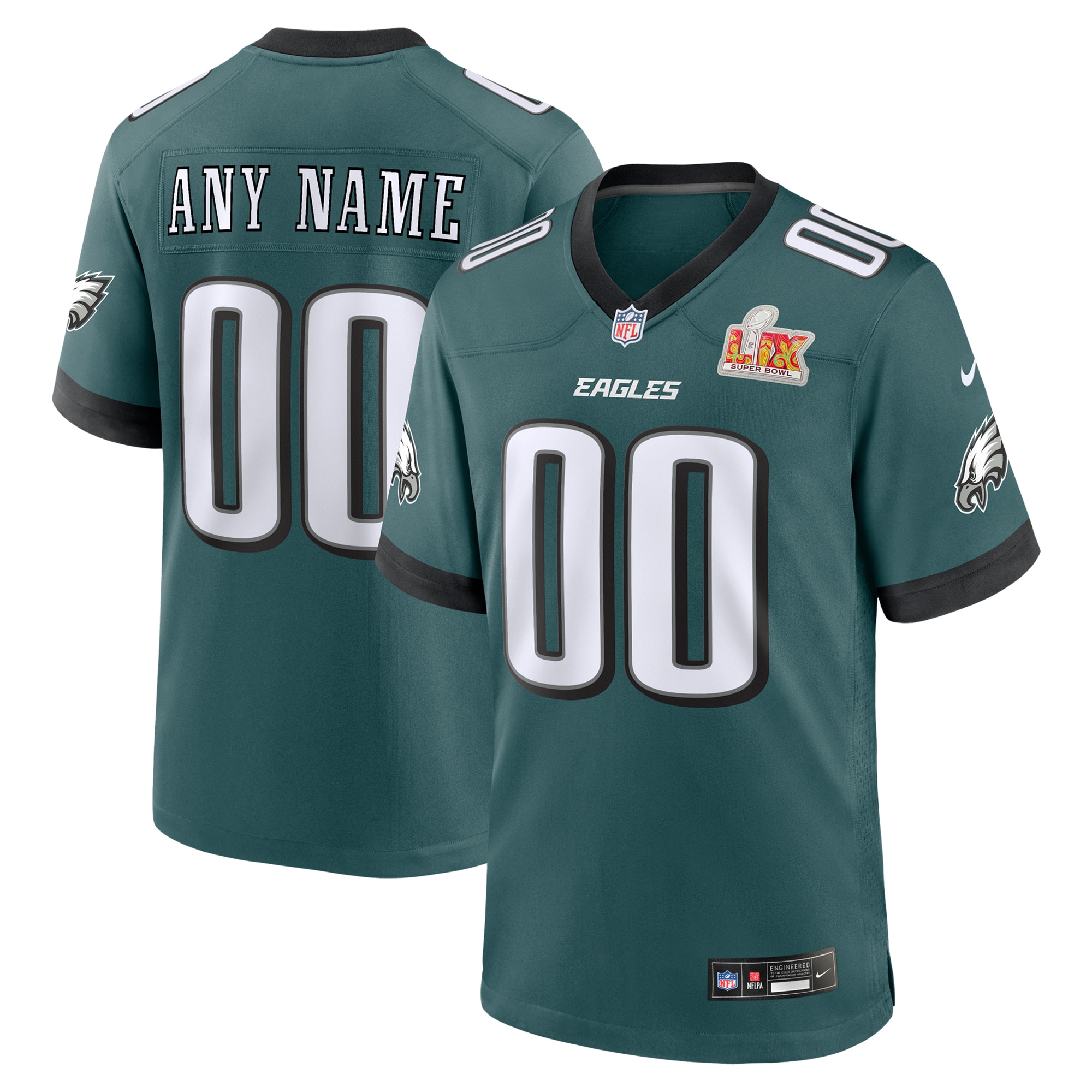 Men's Philadelphia Eagles Midnight Green Super Bowl LIX Custom Game Jersey JS9329 Saliibo