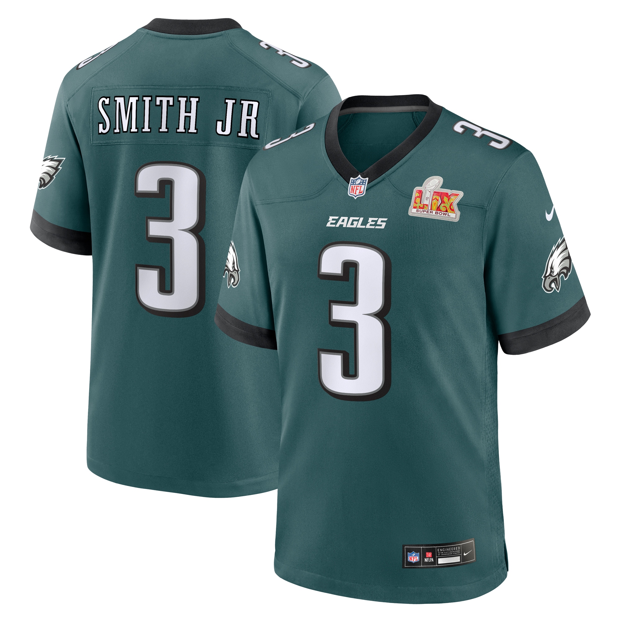 Men's Philadelphia Eagles Nolan Smith Midnight Green Super Bowl LIX Game Player Jersey JS8008 Saliibo