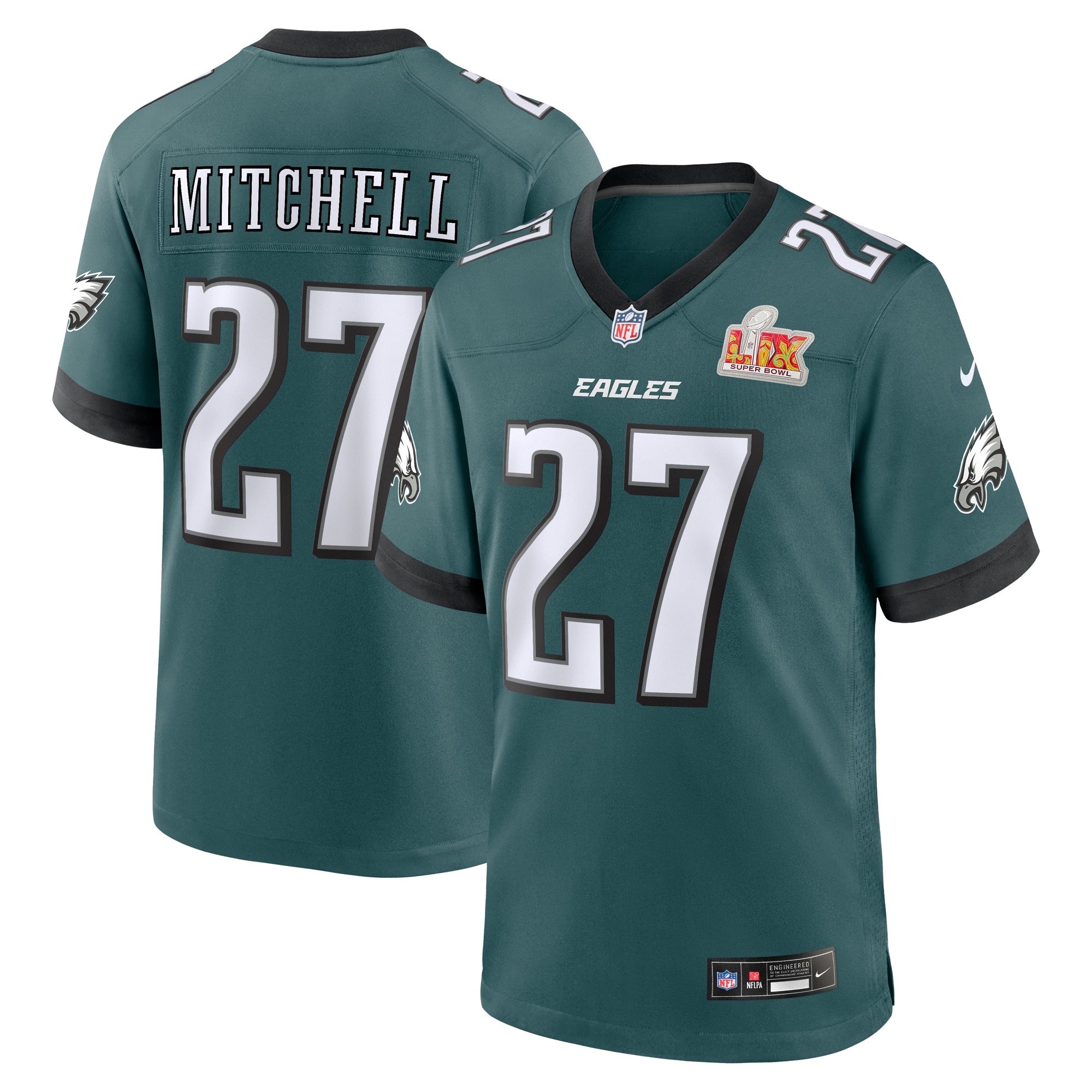 Men's Philadelphia Eagles Quinyon Mitchell Midnight Green Super Bowl LIX Game Player Jersey JS2948 Saliibo
