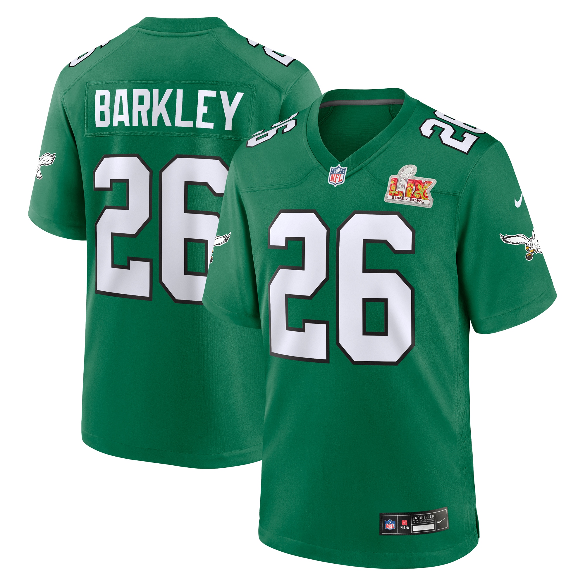 Men's Philadelphia Eagles Saquon Barkley Kelly Green Super Bowl LIX 2nd Alternate Game Jersey JS5892 Saliibo