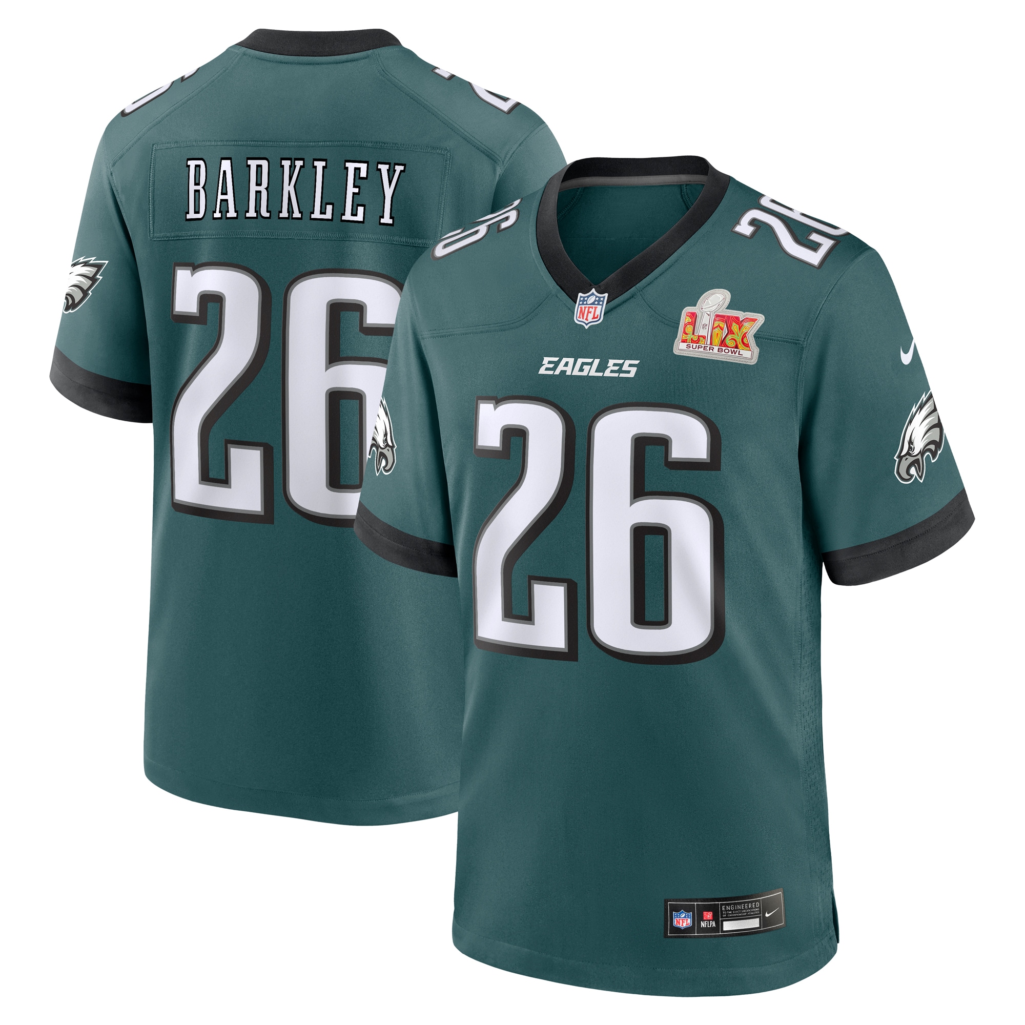 Men's Philadelphia Eagles Saquon Barkley Midnight Green Super Bowl LIX Game Player Jersey JS1787 Saliibo
