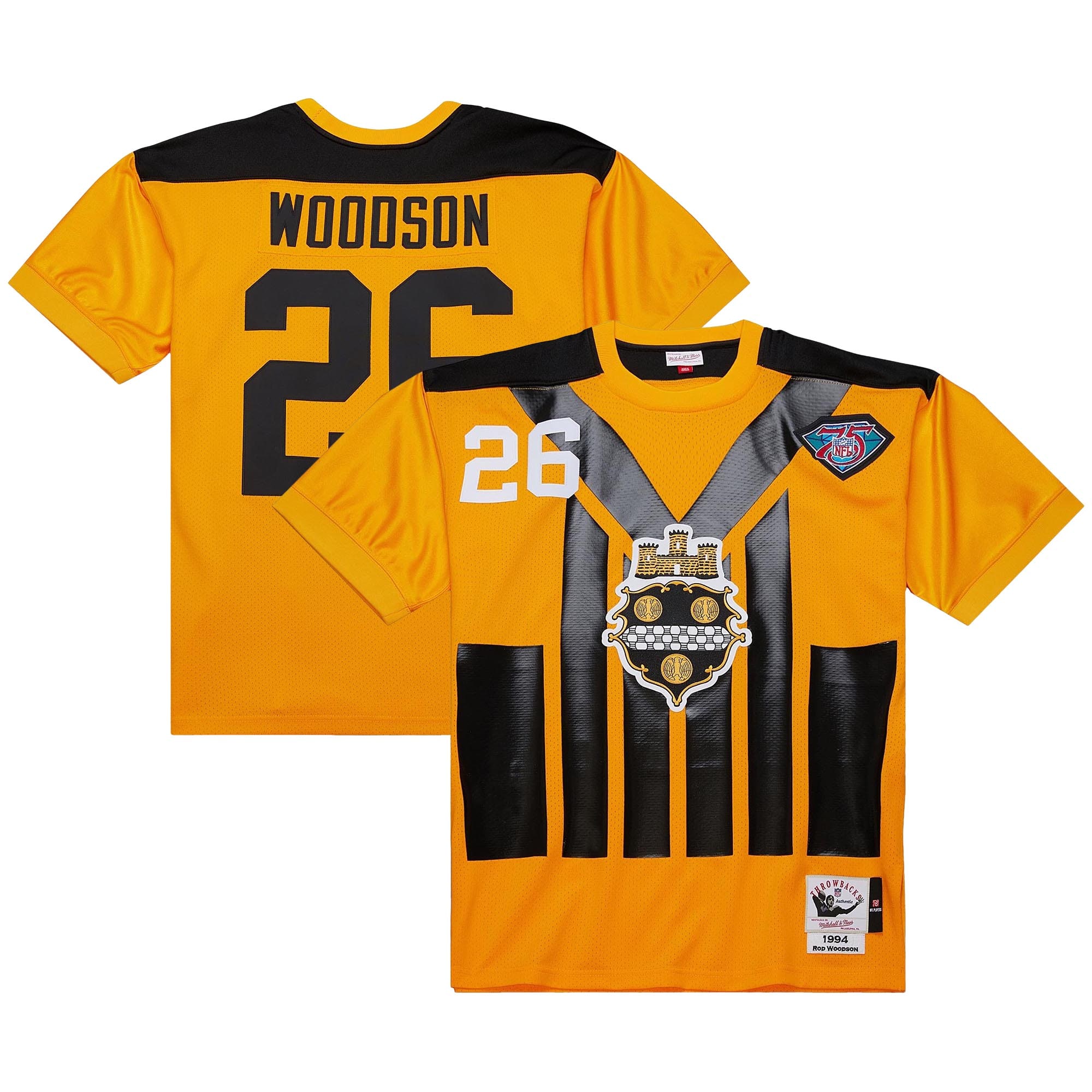 Men's Pittsburgh Steelers 1994 Rod Woodson Mitchell & Ness Gold Throwback Retired Player Jersey JS9404 Saliibo
