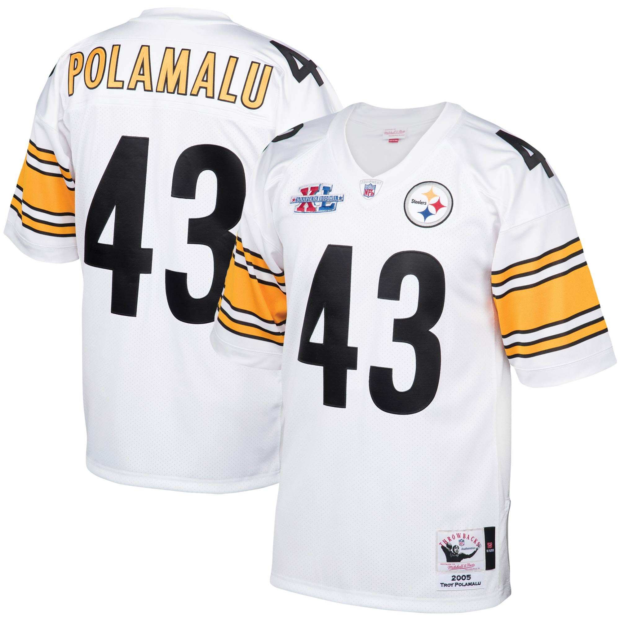 Men's Pittsburgh Steelers 2005 Troy Polamalu Mitchell & Ness White Throwback Retired Player Jersey JS4254 Saliibo
