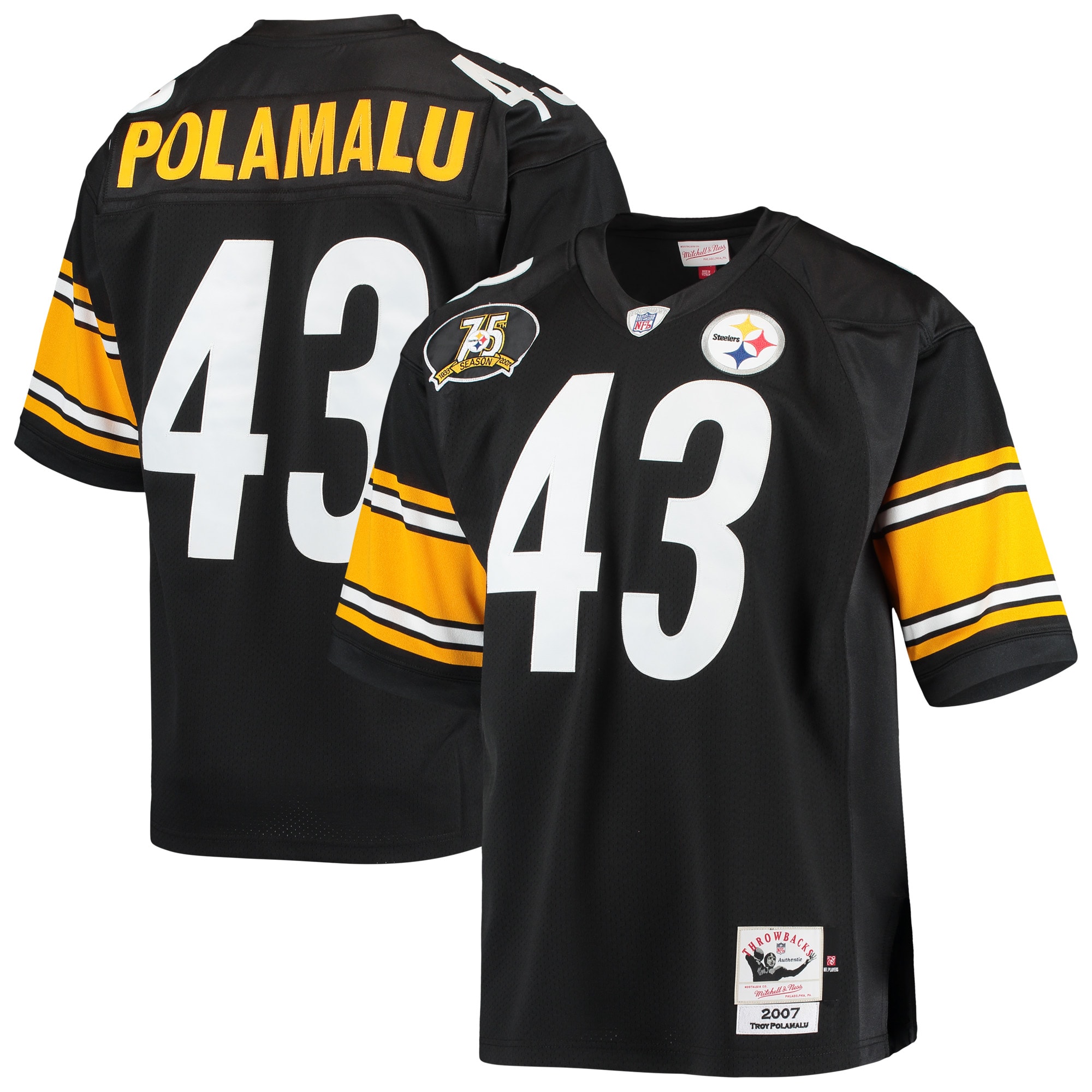 Men's Pittsburgh Steelers 2007 Troy Polamalu Mitchell & Ness Black Throwback Retired Player Jersey JS6425 Saliibo