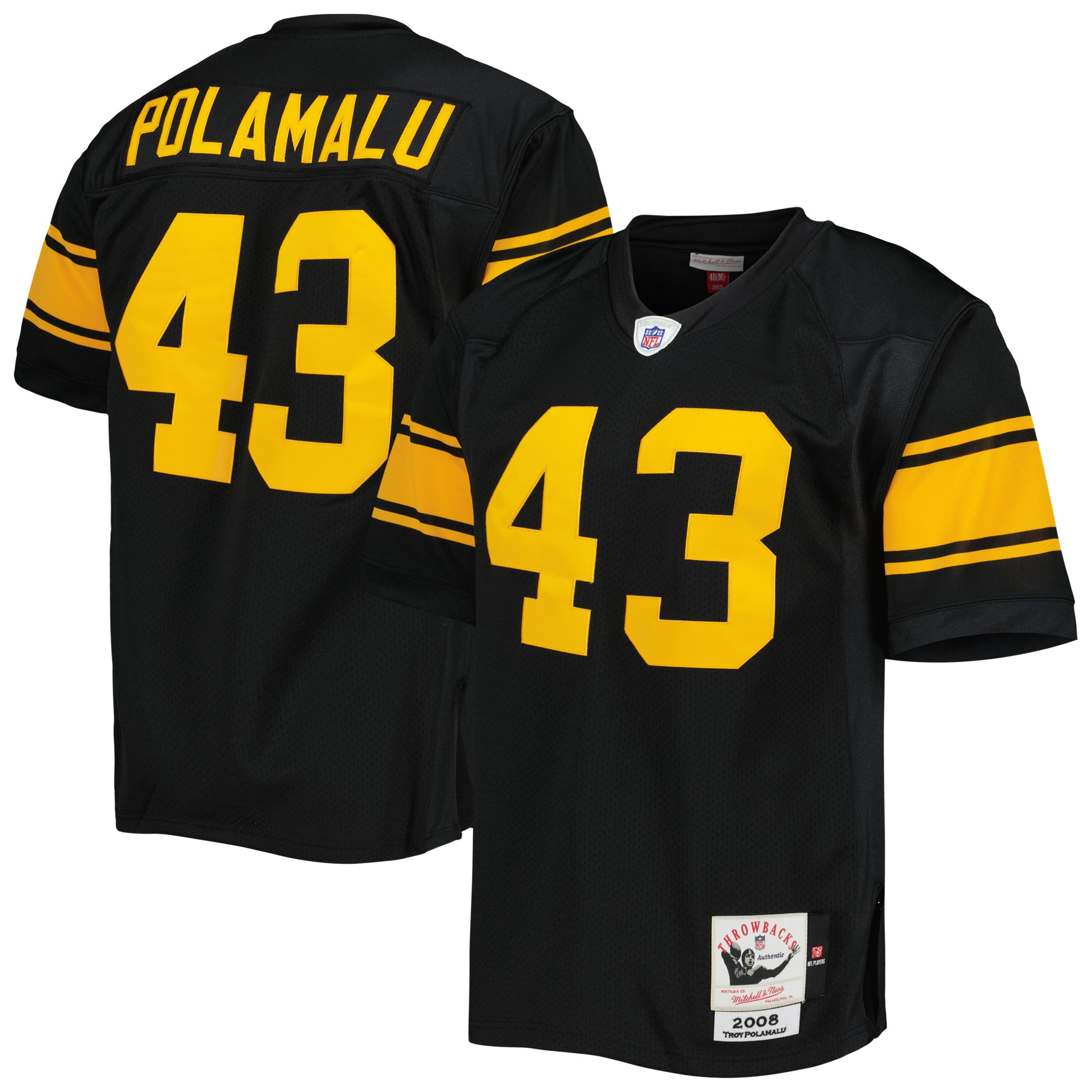 Men's Pittsburgh Steelers 2008 Troy Polamalu Mitchell & Ness Black Throwback Retired Player Jersey JS9531 Saliibo