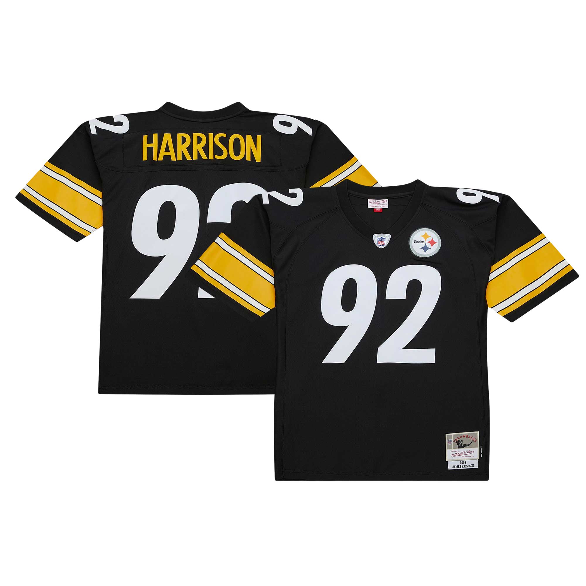 Men's Pittsburgh Steelers James Harrison Mitchell & Ness Black Legacy Jersey JS4860 Saliibo