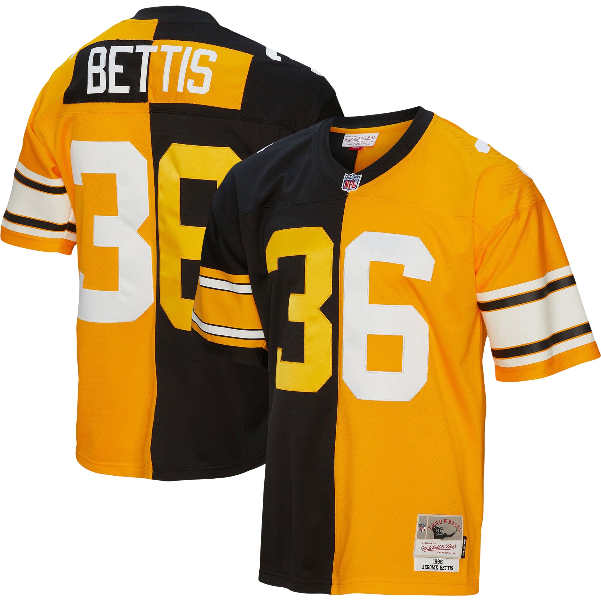 Men's Pittsburgh Steelers Jerome Bettis Mitchell & Ness Black/Gold 1996 Split Legacy Jersey JS8881 Saliibo