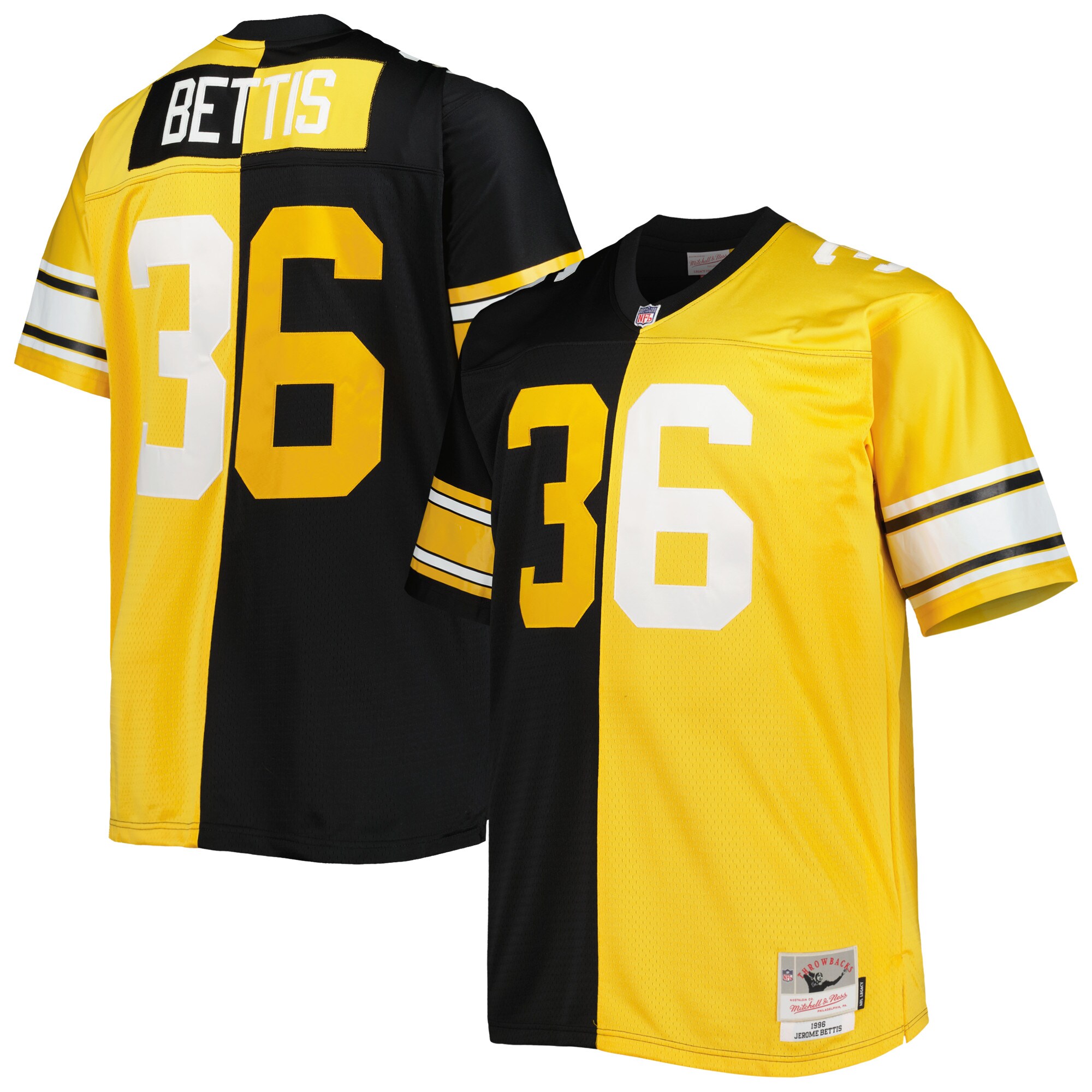 Men's Pittsburgh Steelers Jerome Bettis Mitchell & Ness Black/Gold Big & Tall Split Legacy Retired Player Jersey JS5903 Saliibo