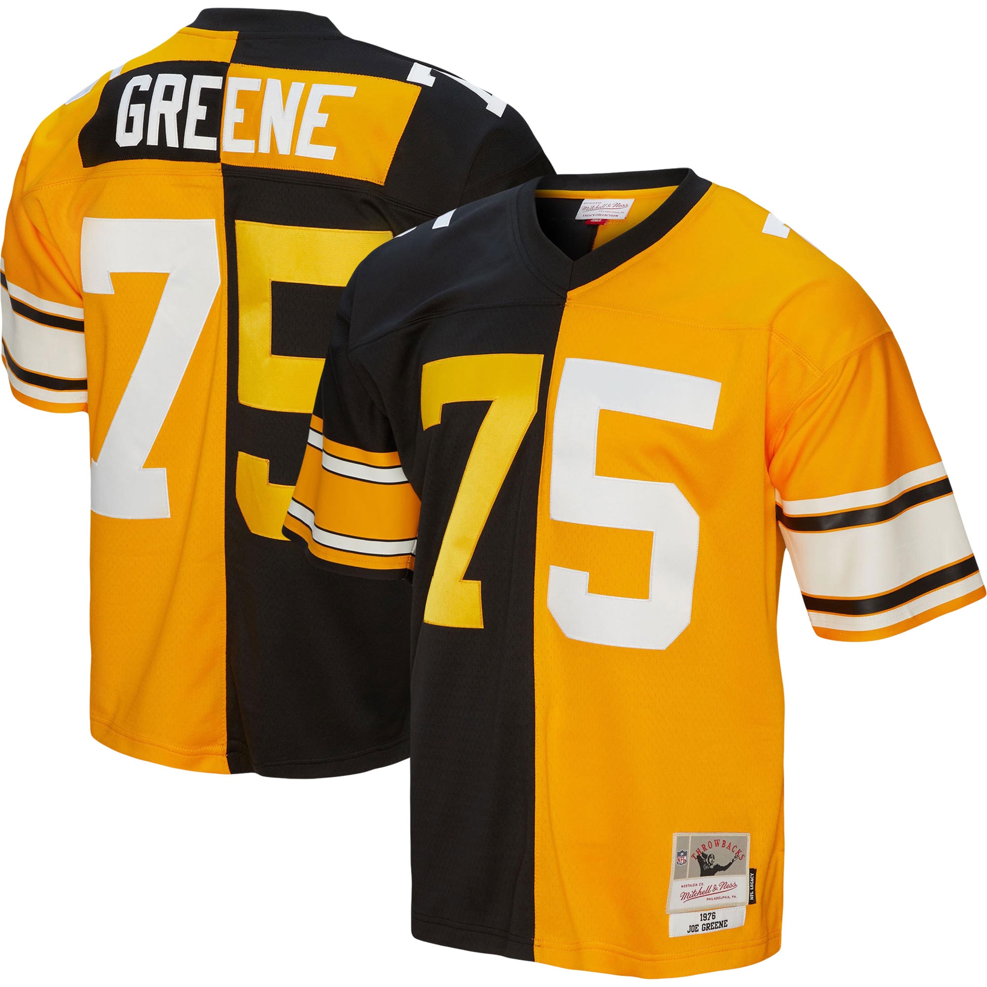 Men's Pittsburgh Steelers Joe Greene Mitchell & Ness Black/Gold 1976 Split Legacy Jersey JS6653 Saliibo