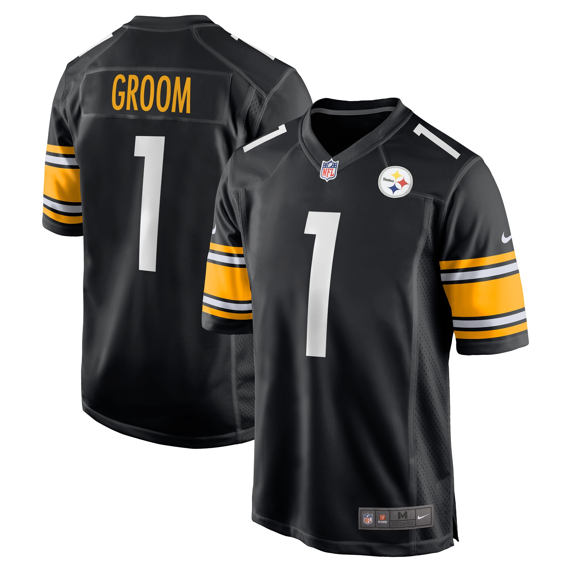 Men's Pittsburgh Steelers Number 1 Groom Black Game Jersey JS5733 Saliibo