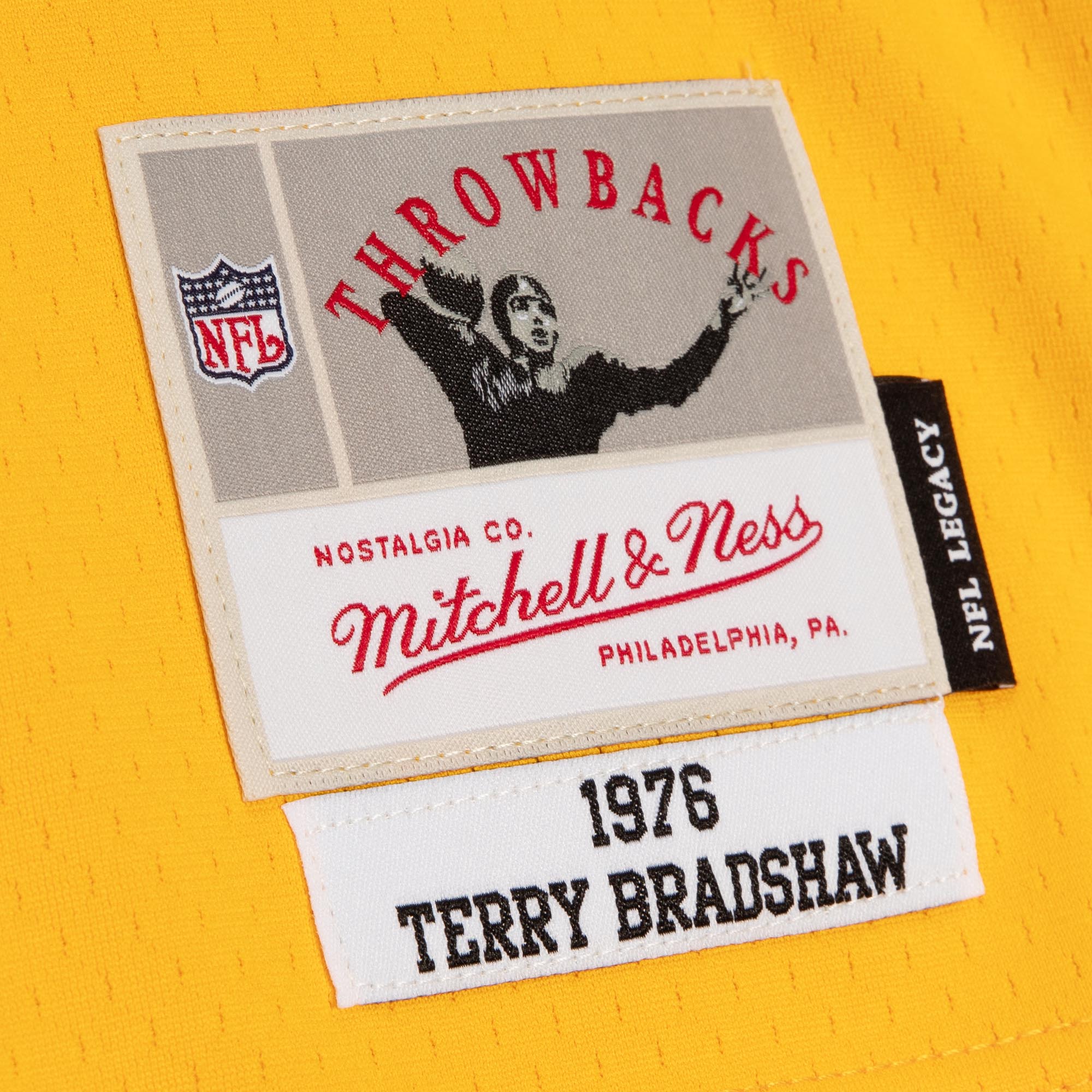 Men's Pittsburgh Steelers Terry Bradshaw Mitchell & Ness Black/Gold 1976 Split Legacy Jersey JS4091 Saliibo - Image 4