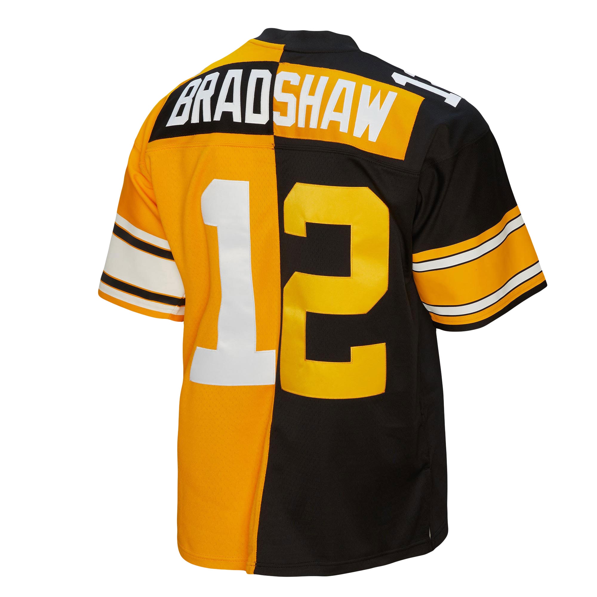 Men's Pittsburgh Steelers Terry Bradshaw Mitchell & Ness Black/Gold 1976 Split Legacy Jersey JS4091 Saliibo - Image 3
