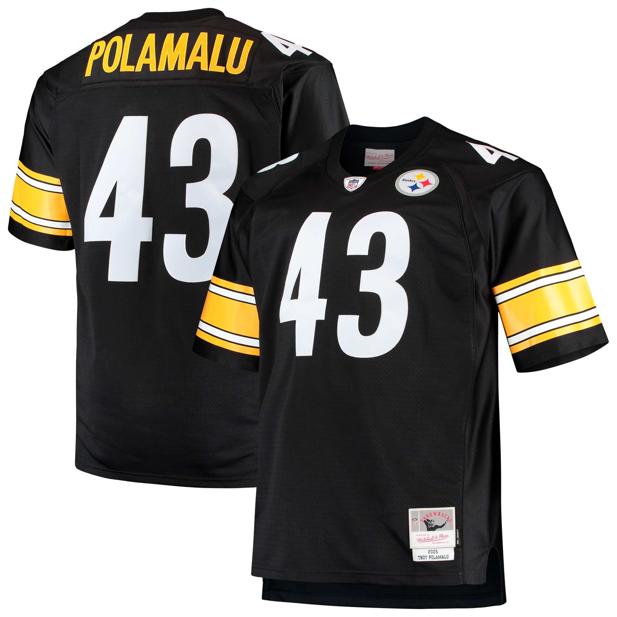 Men's Pittsburgh Steelers Troy Polamalu Mitchell & Ness Black Big & Tall 2005 Retired Player Jersey JS4734 Saliibo