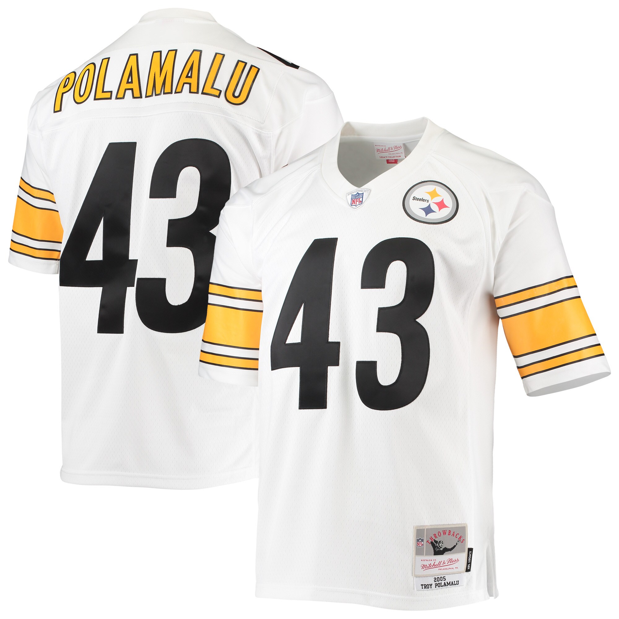 Men's Pittsburgh Steelers Troy Polamalu Mitchell & Ness White Legacy Jersey JS8218 Saliibo