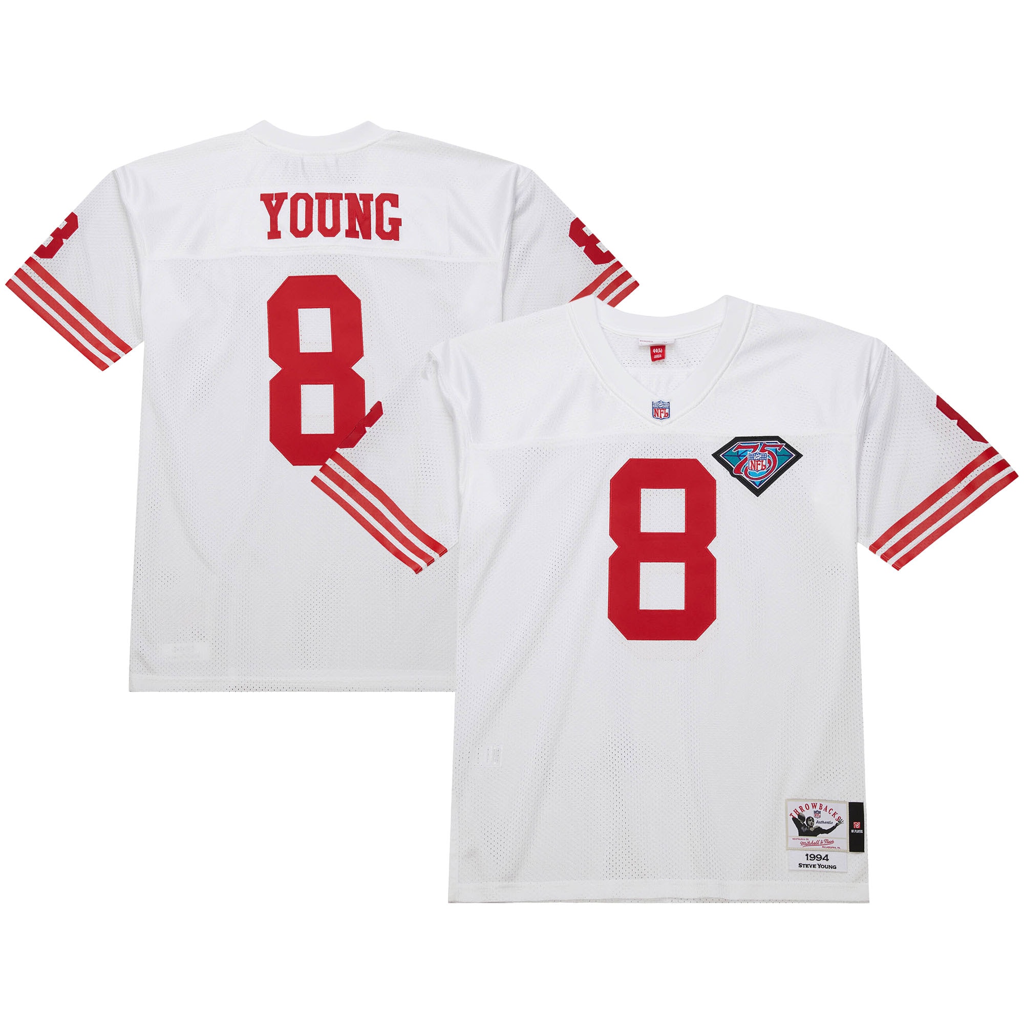 Men's San Francisco 49ers 1994 Steve Young Mitchell & Ness White Throwback Retired Player Jersey JS4282 Saliibo