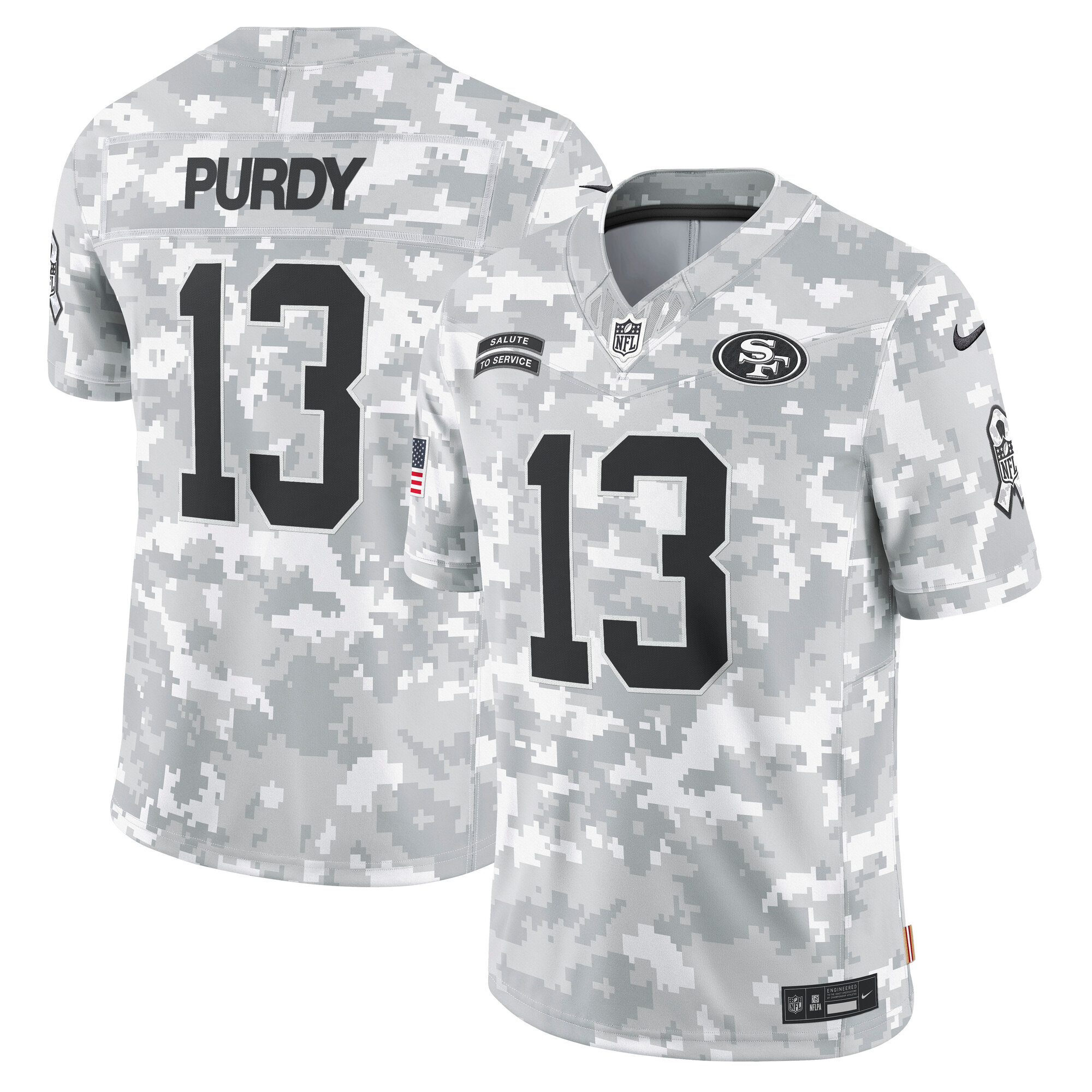 Men's San Francisco 49ers Brock Purdy Arctic Camo 2024 Salute to Service Limited Jersey JS1886 Saliibo
