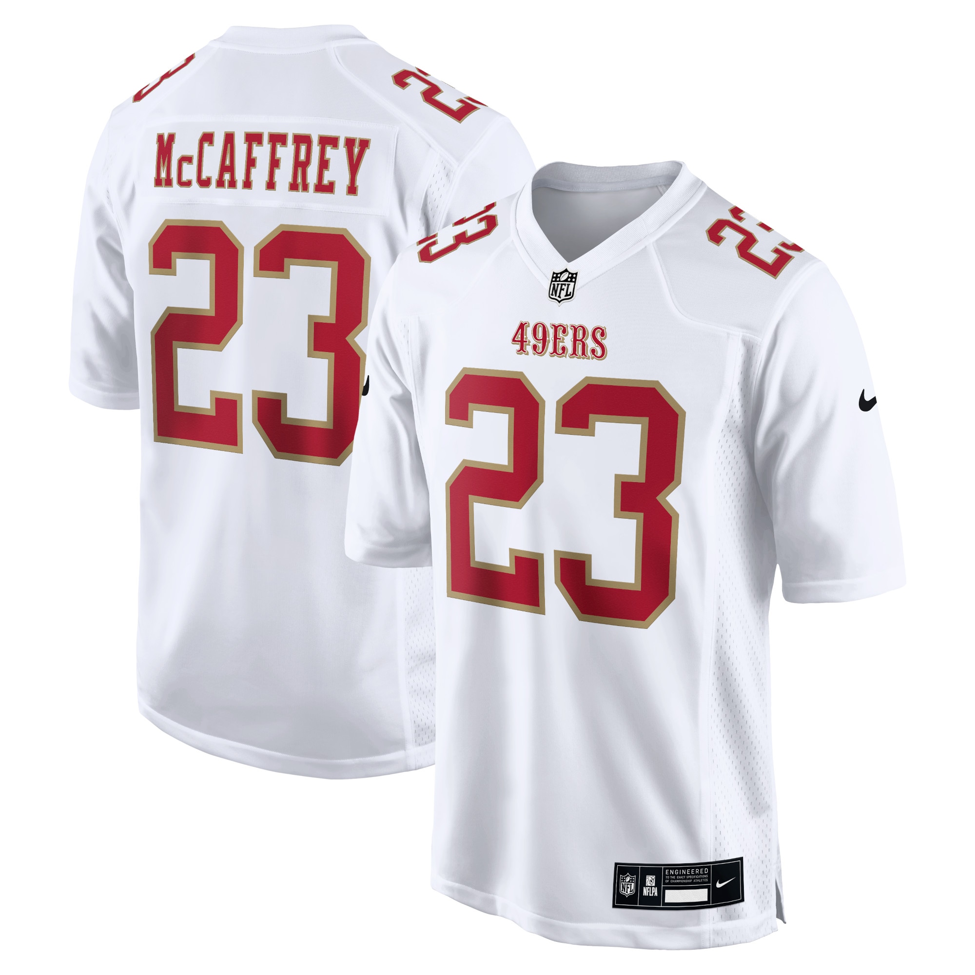 Men's San Francisco 49ers Christian McCaffrey Tundra White Fashion Game Jersey JS7803 Saliibo