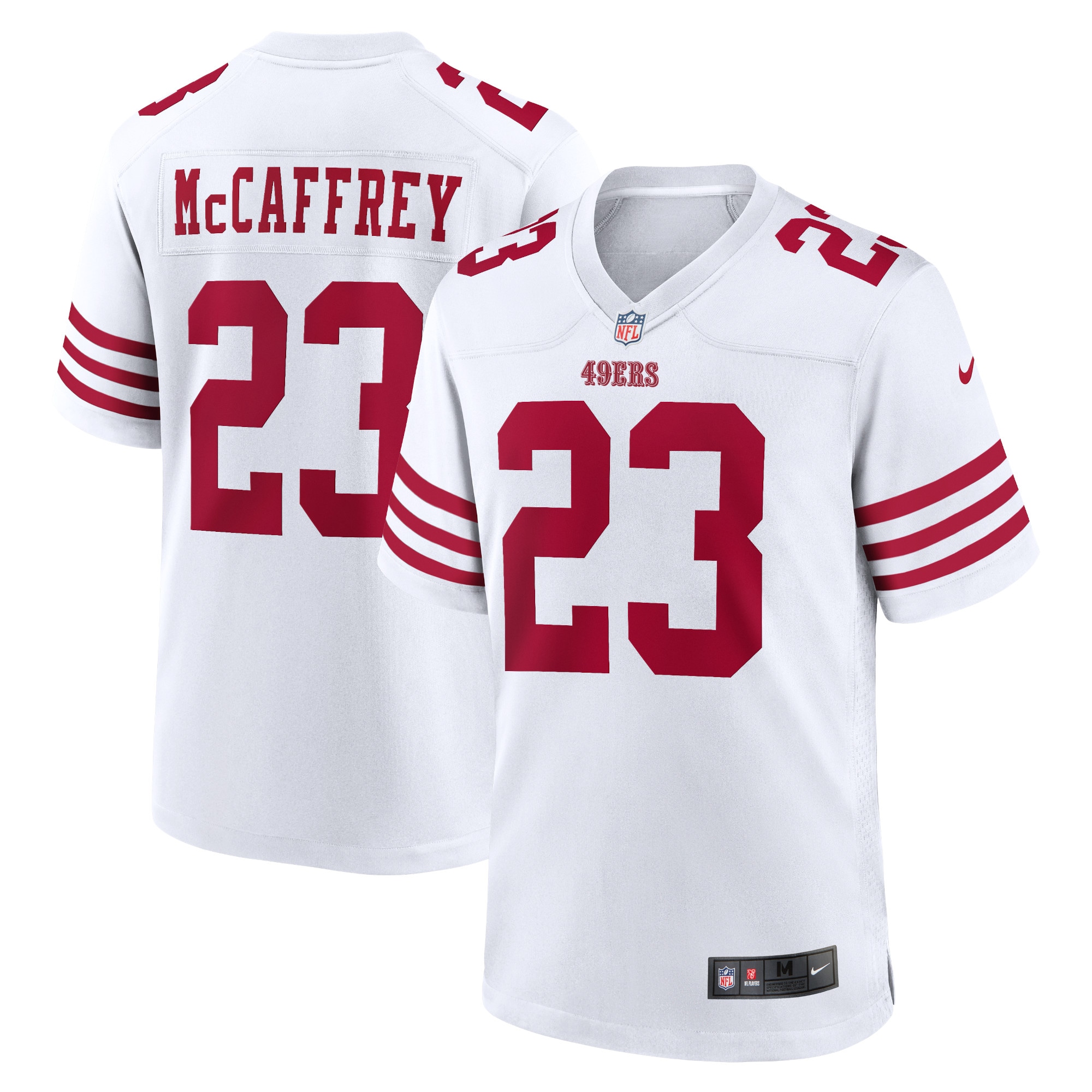 Men's San Francisco 49ers Christian McCaffrey White Game Player Jersey JS1812 Saliibo