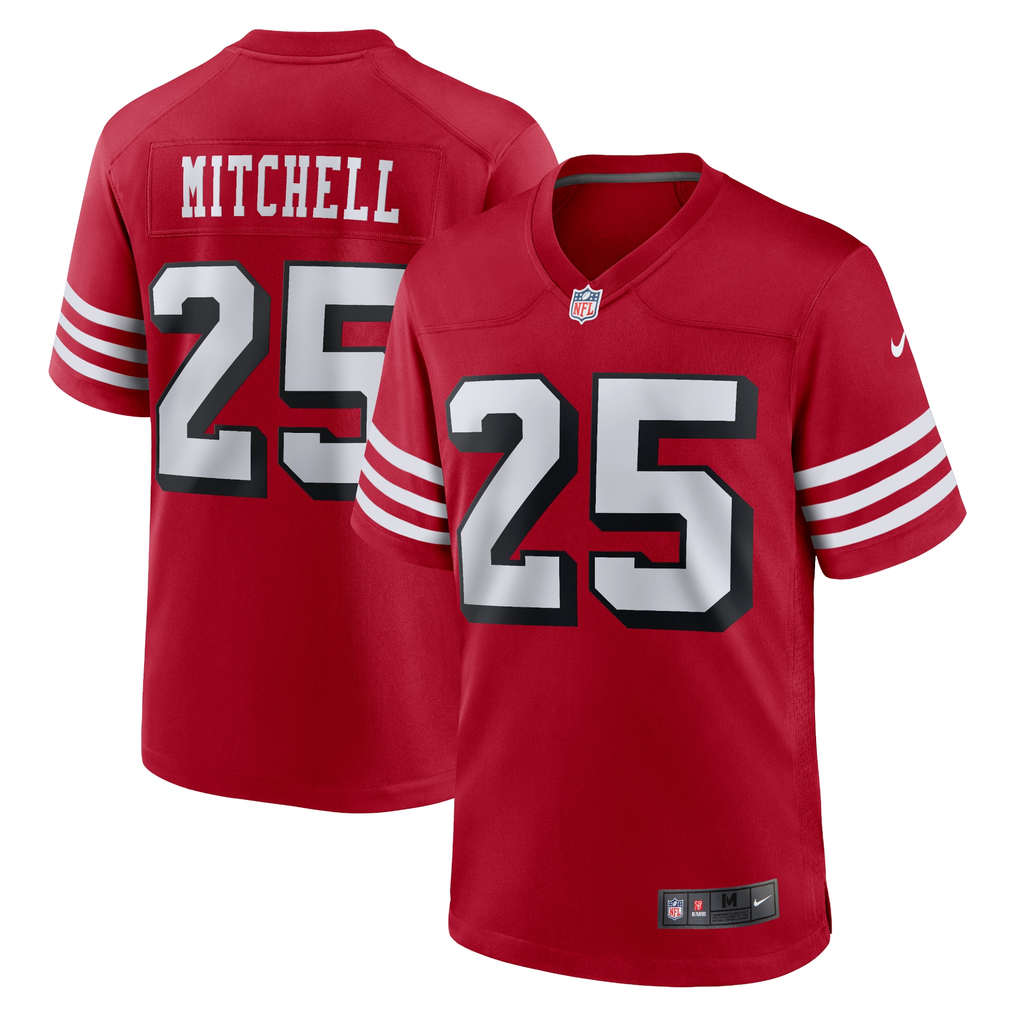 Men's San Francisco 49ers Elijah Mitchell Scarlet Alternate Team Game Jersey JS8883 Saliibo