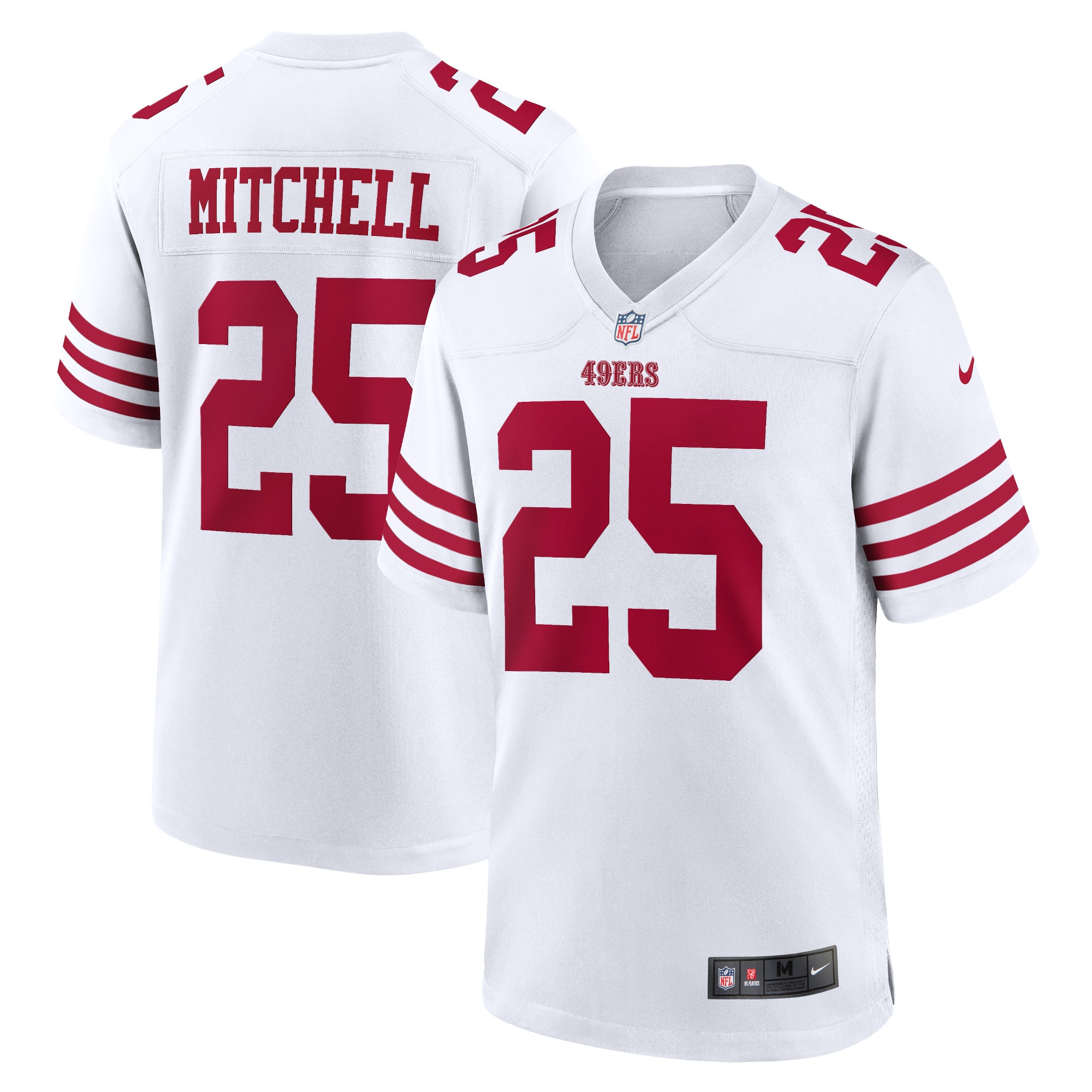 Men's San Francisco 49ers Elijah Mitchell White Player Game Jersey JS9825 Saliibo