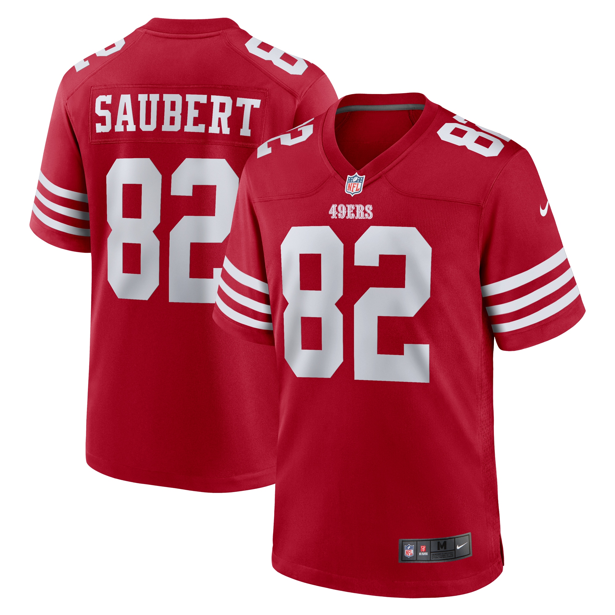 Men's San Francisco 49ers Eric Saubert Scarlet Team Game Jersey JS8838 Saliibo