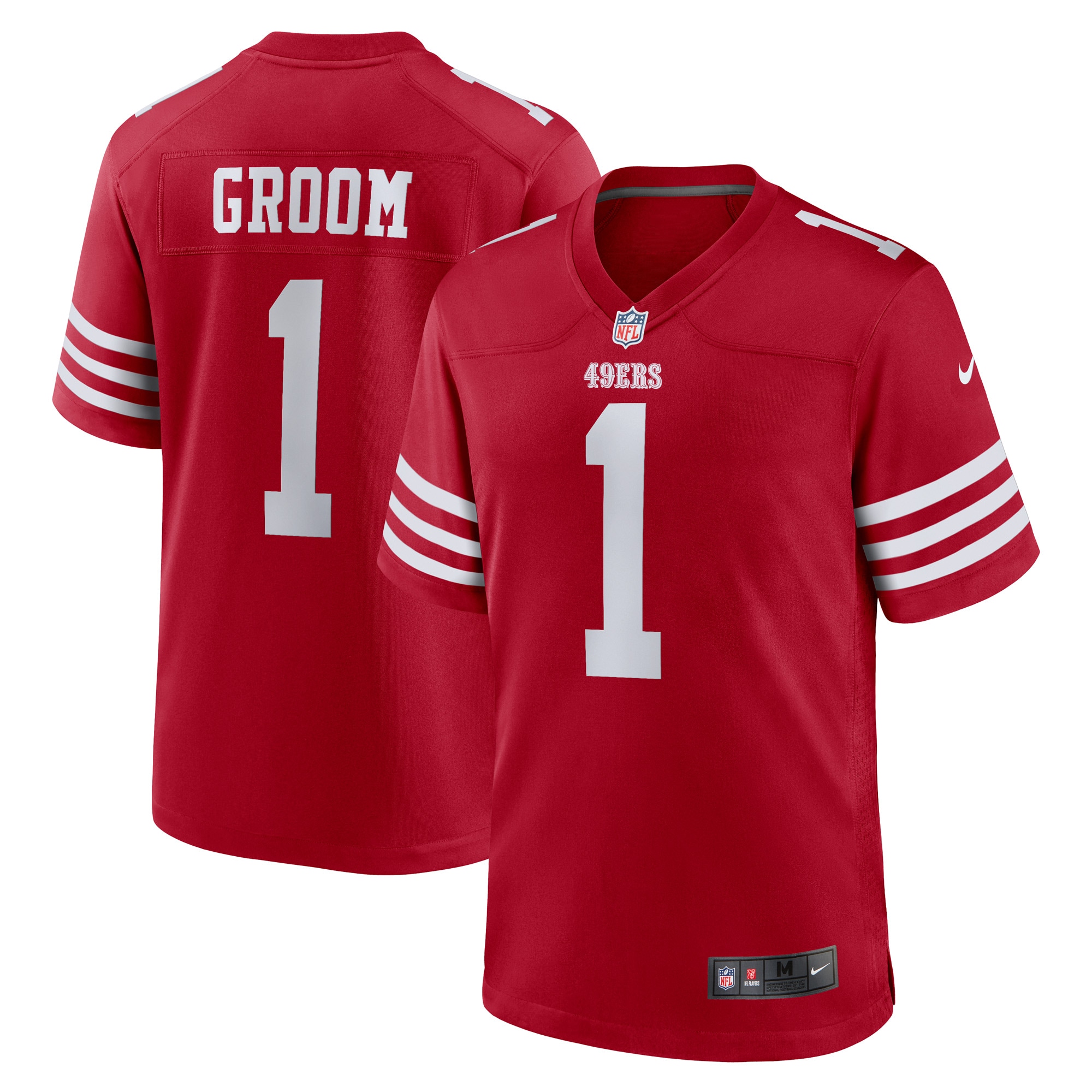 Men's San Francisco 49ers Number 1 Groom Scarlet Game Jersey JS2672 Saliibo