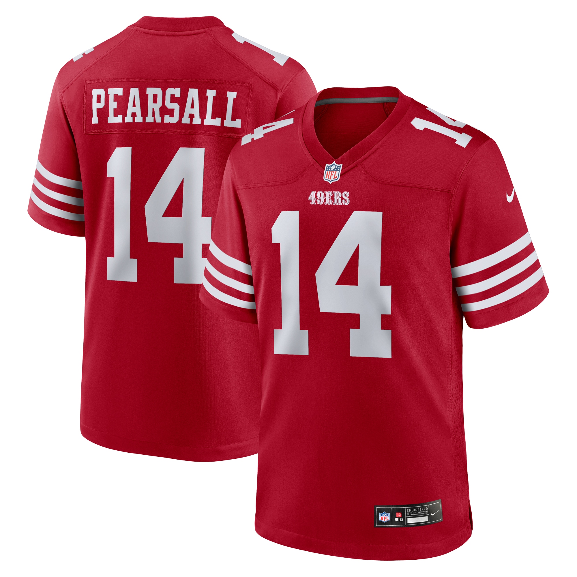 Men's San Francisco 49ers Ricky Pearsall Scarlet Player Game Jersey JS6124 Saliibo