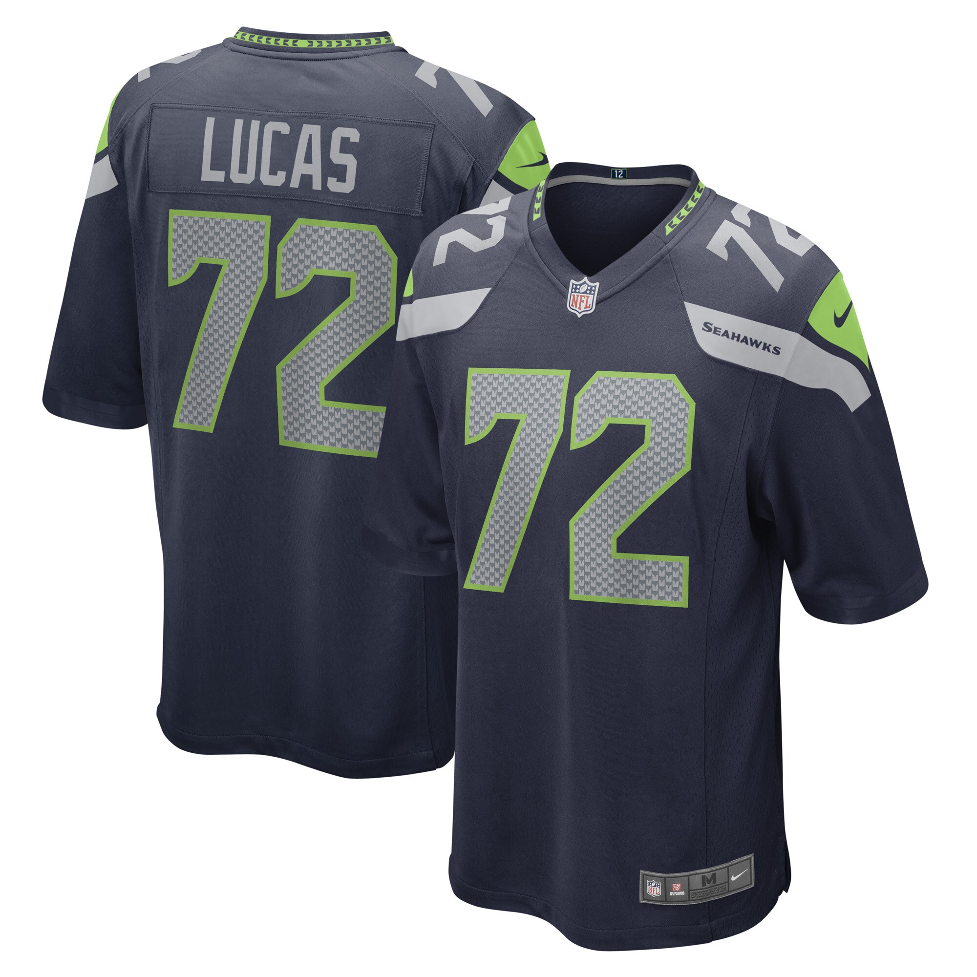 Men's Seattle Seahawks Abraham Lucas College Navy Game Player Jersey JS2388 Saliibo