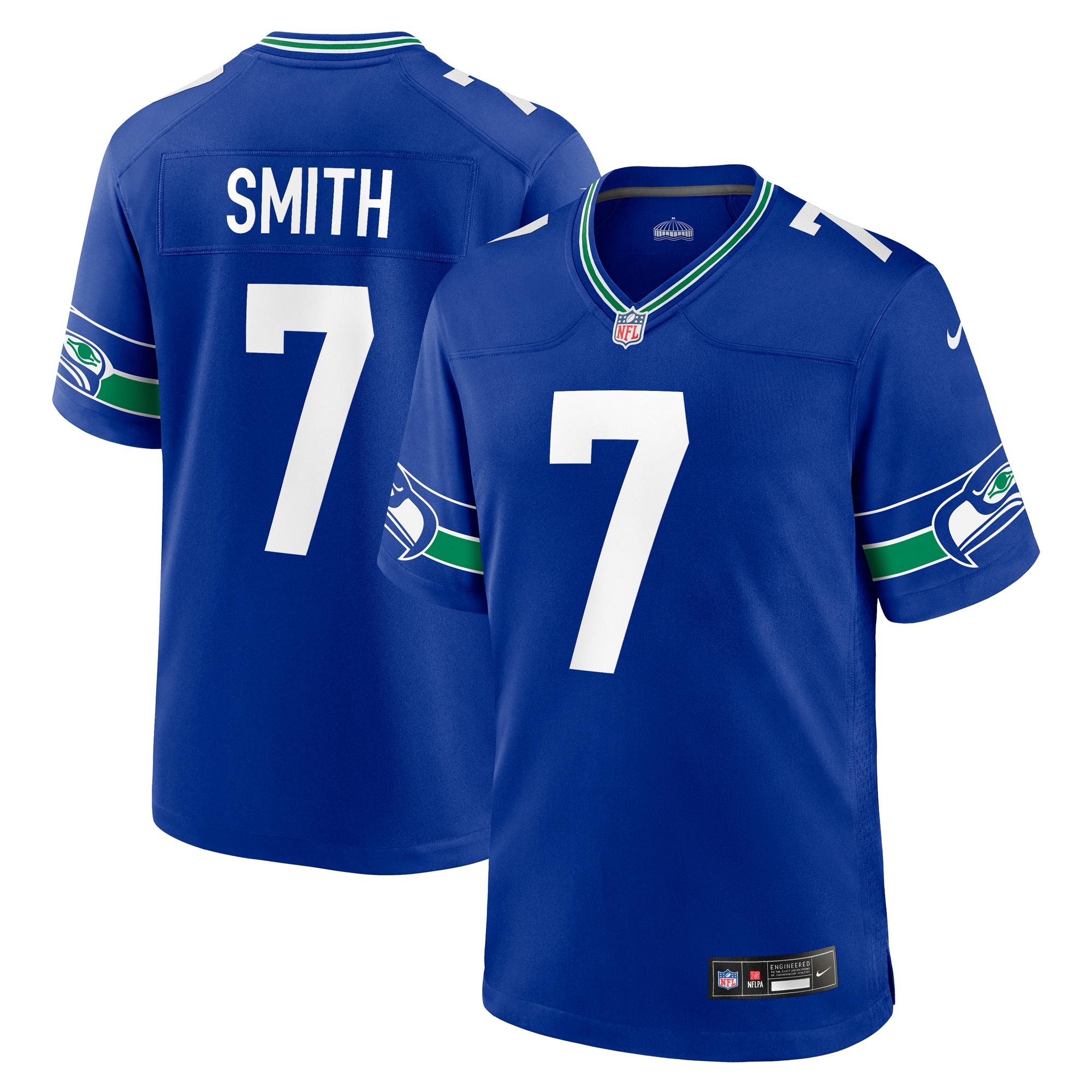 Men's Seattle Seahawks Geno Smith Royal Throwback Player Game Jersey JS2282 Saliibo