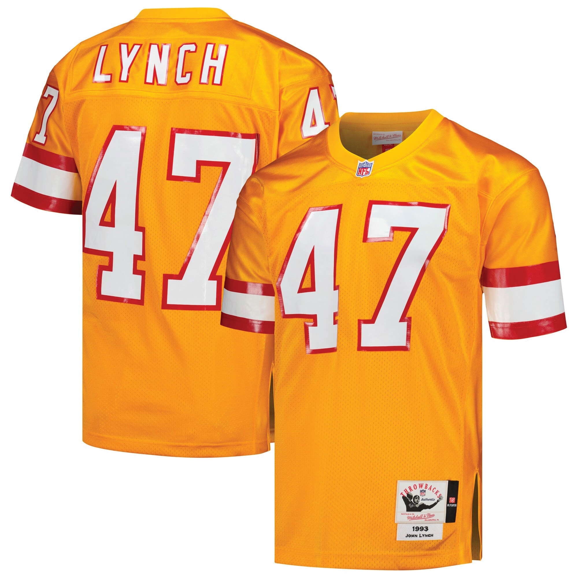 Men's Tampa Bay Buccaneers 1993 John Lynch Mitchell & Ness Orange Throwback Retired Player Jersey JS3815 Saliibo
