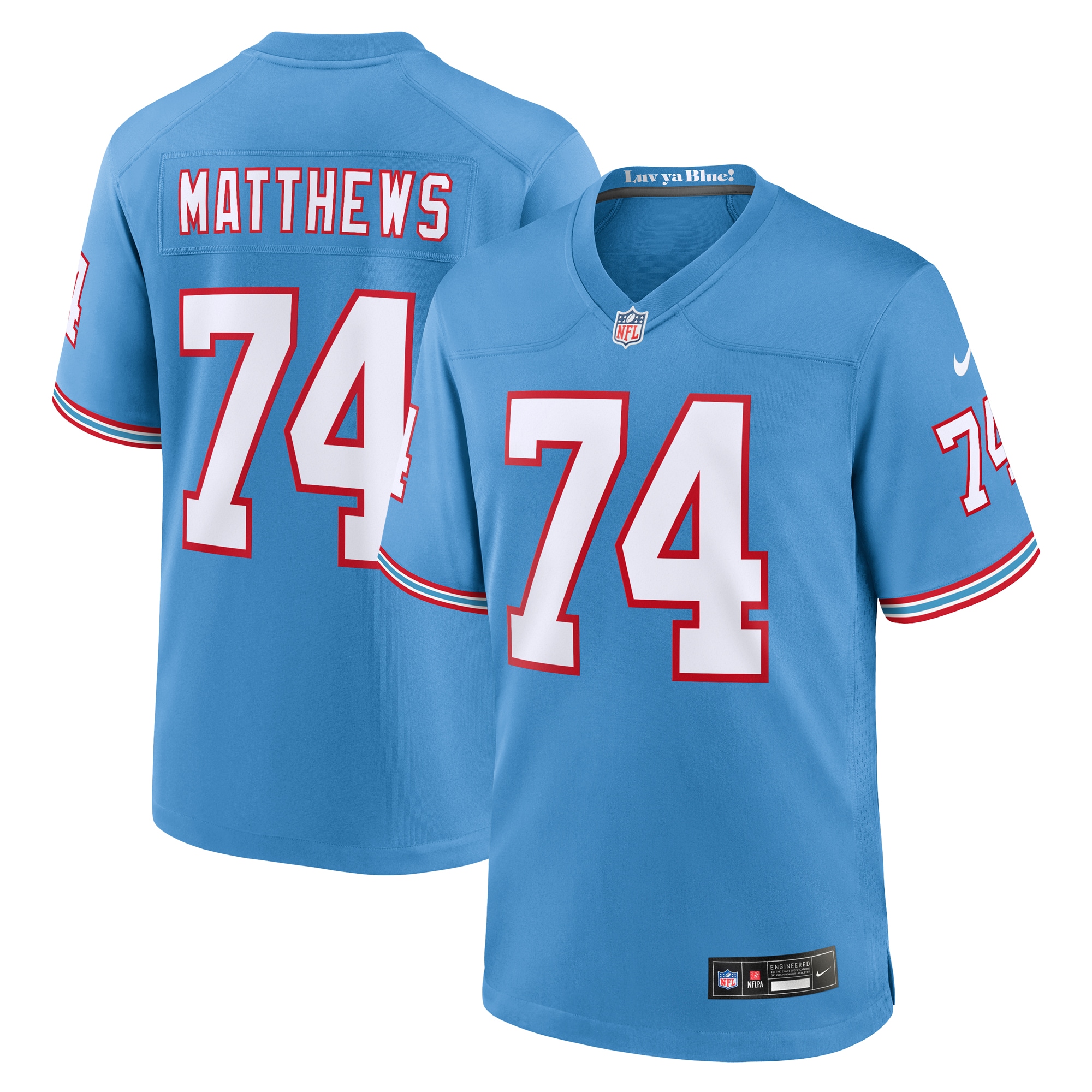 Men's Tennessee Titans Bruce Matthews Light Blue Oilers Throwback Retired Player Game Jersey JS3845 Saliibo