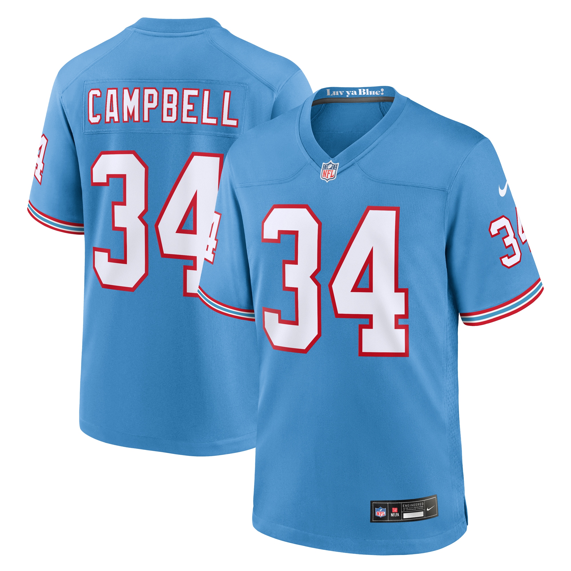 Men's Tennessee Titans Earl Campbell Light Blue Oilers Throwback Retired Player Game Jersey JS6853 Saliibo