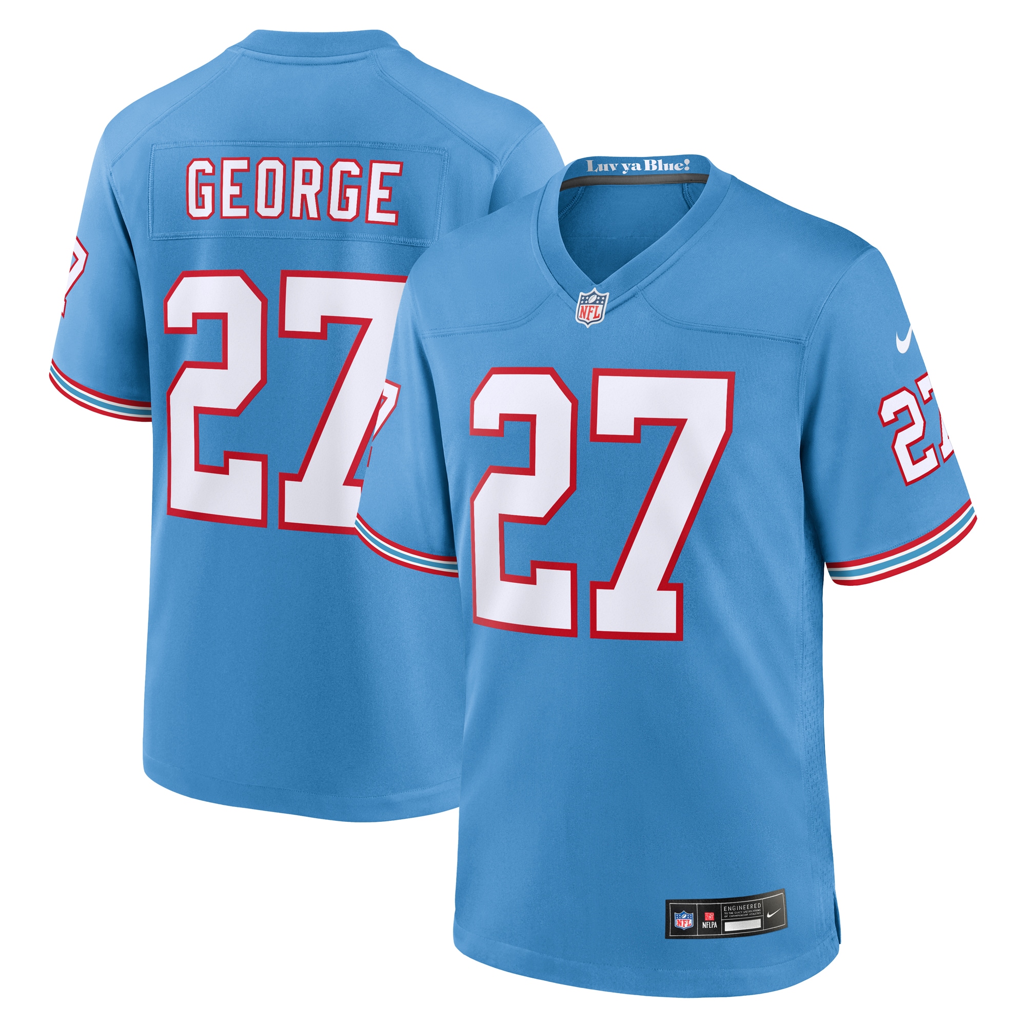 Men's Tennessee Titans Eddie George Light Blue Oilers Throwback Retired Player Game Jersey JS7996 Saliibo