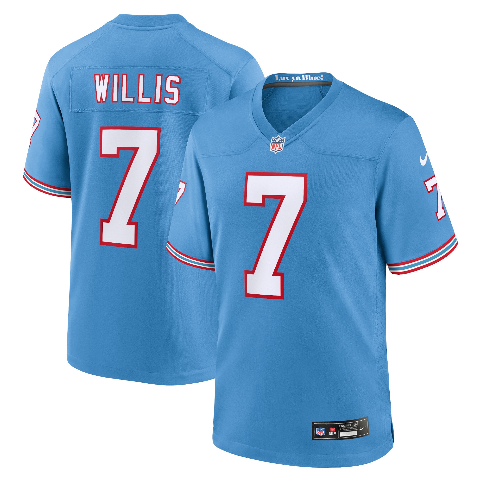 Men's Tennessee Titans Malik Willis Light Blue Oilers Throwback Alternate Game Player Jersey JS4219 Saliibo
