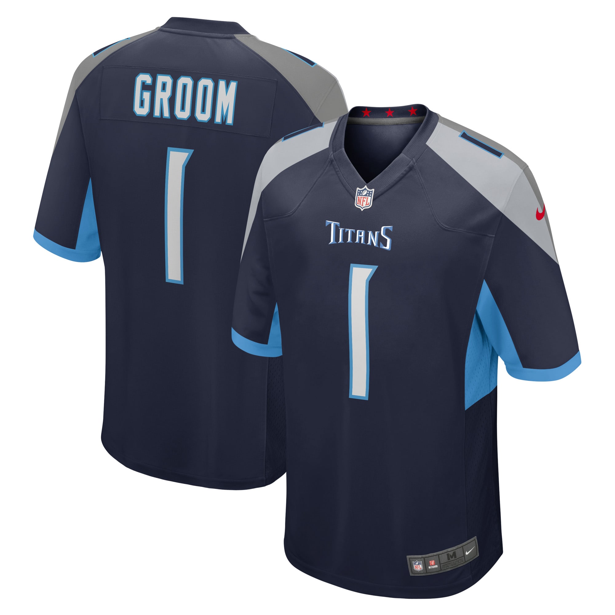 Men's Tennessee Titans Number 1 Groom Navy Game Jersey JS3402 Saliibo