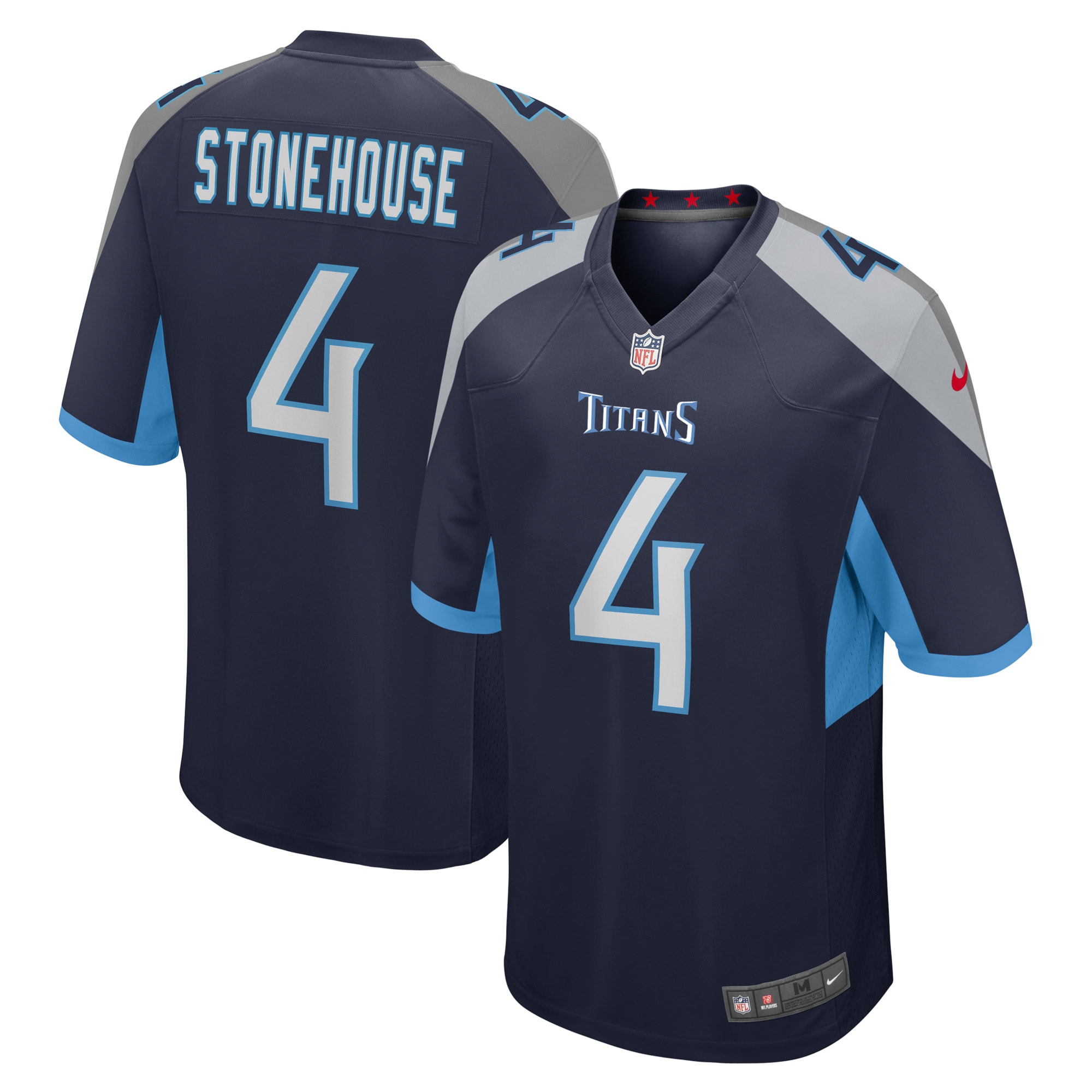 Men's Tennessee Titans Ryan Stonehouse Navy Game Player Jersey JS9228 Saliibo