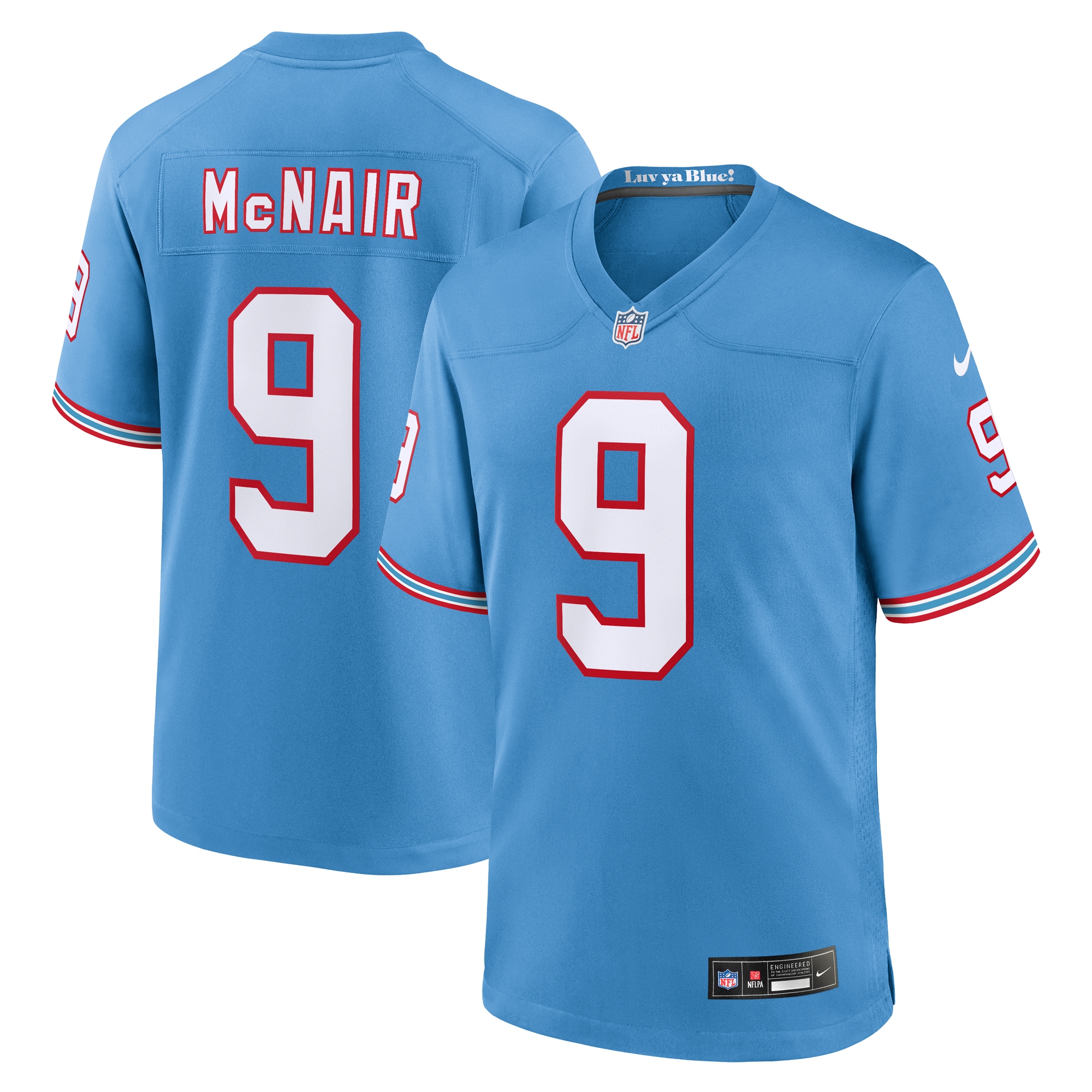 Men's Tennessee Titans Steve McNair Light Blue Oilers Throwback Retired Player Game Jersey JS5715 Saliibo