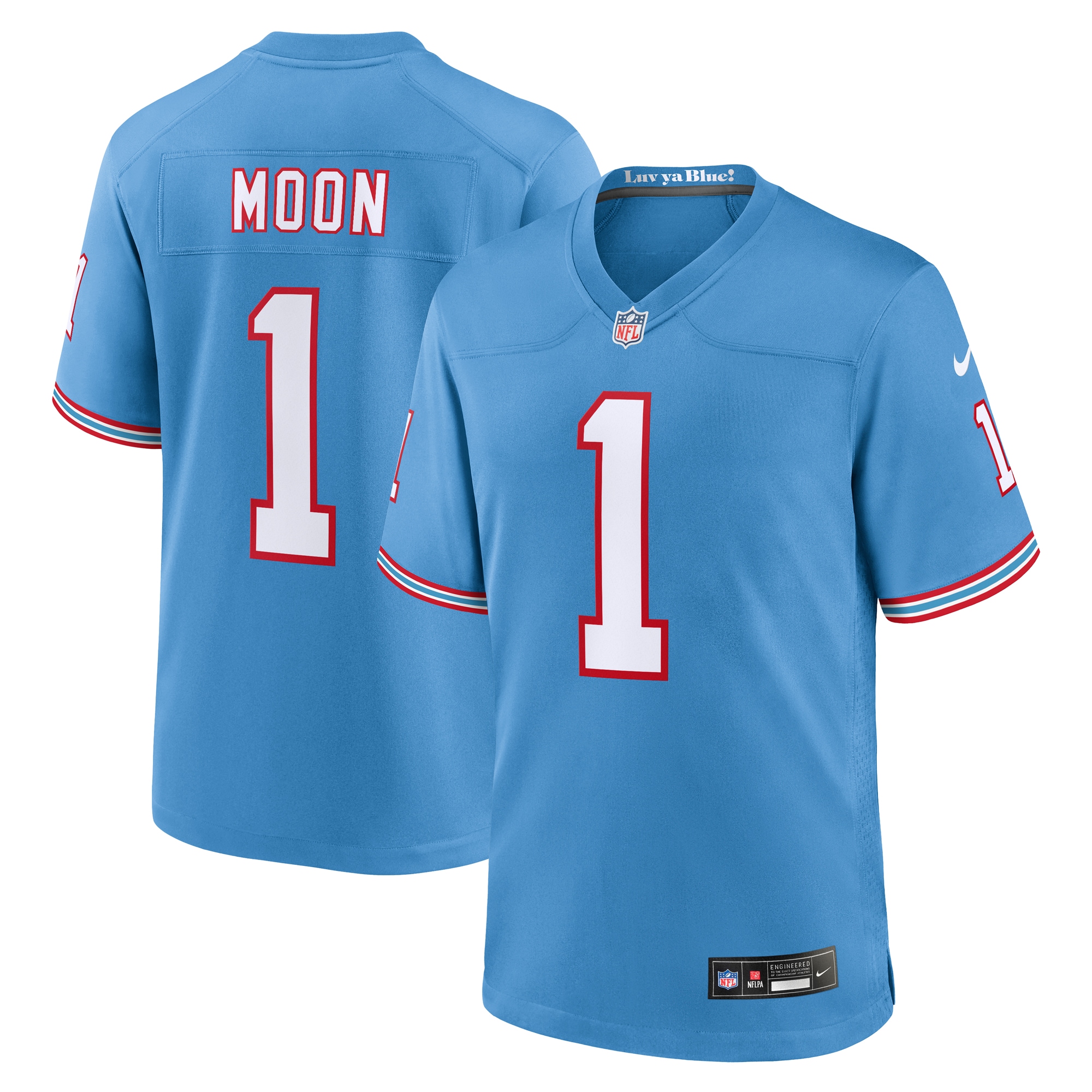 Men's Tennessee Titans Warren Moon Light Blue Oilers Throwback Retired Player Game Jersey JS2531 Saliibo