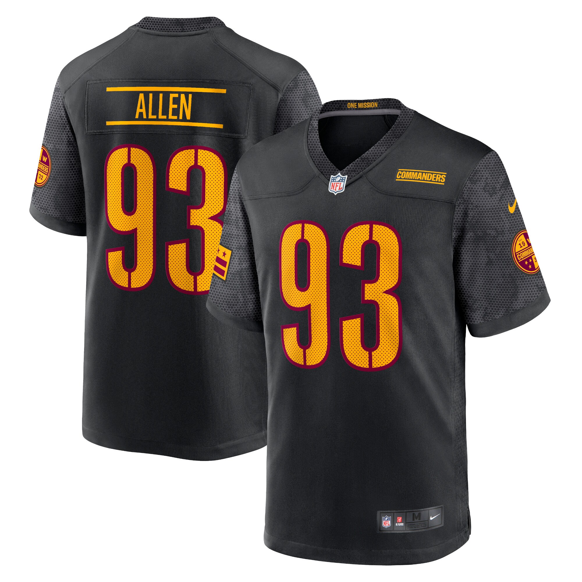 Men's Washington Commanders Jonathan Allen Black Alternate Game Player Jersey JS9522 Saliibo