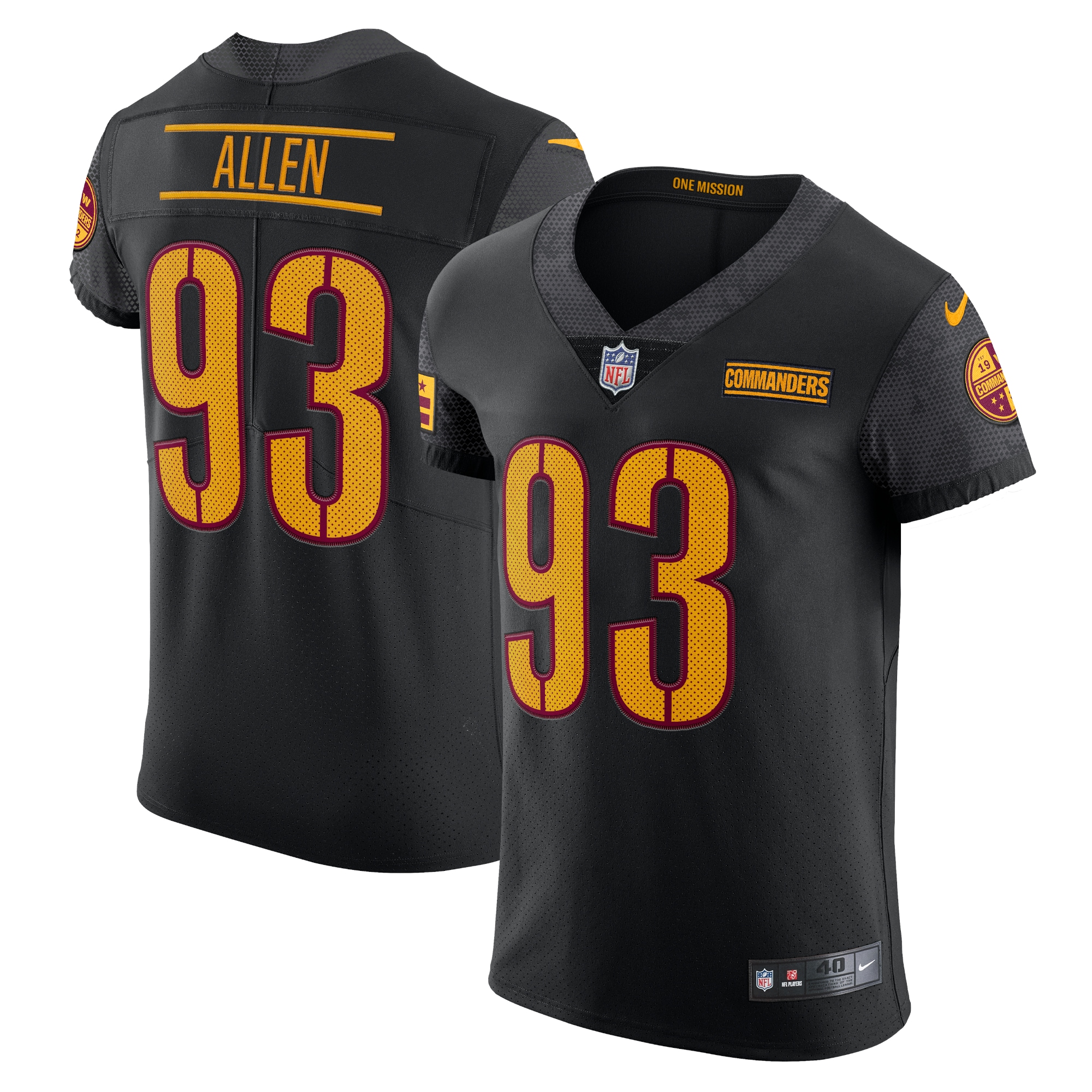 Men's Washington Commanders Jonathan Allen Black Alternate Vapor Elite Jersey JS2942 Saliibo