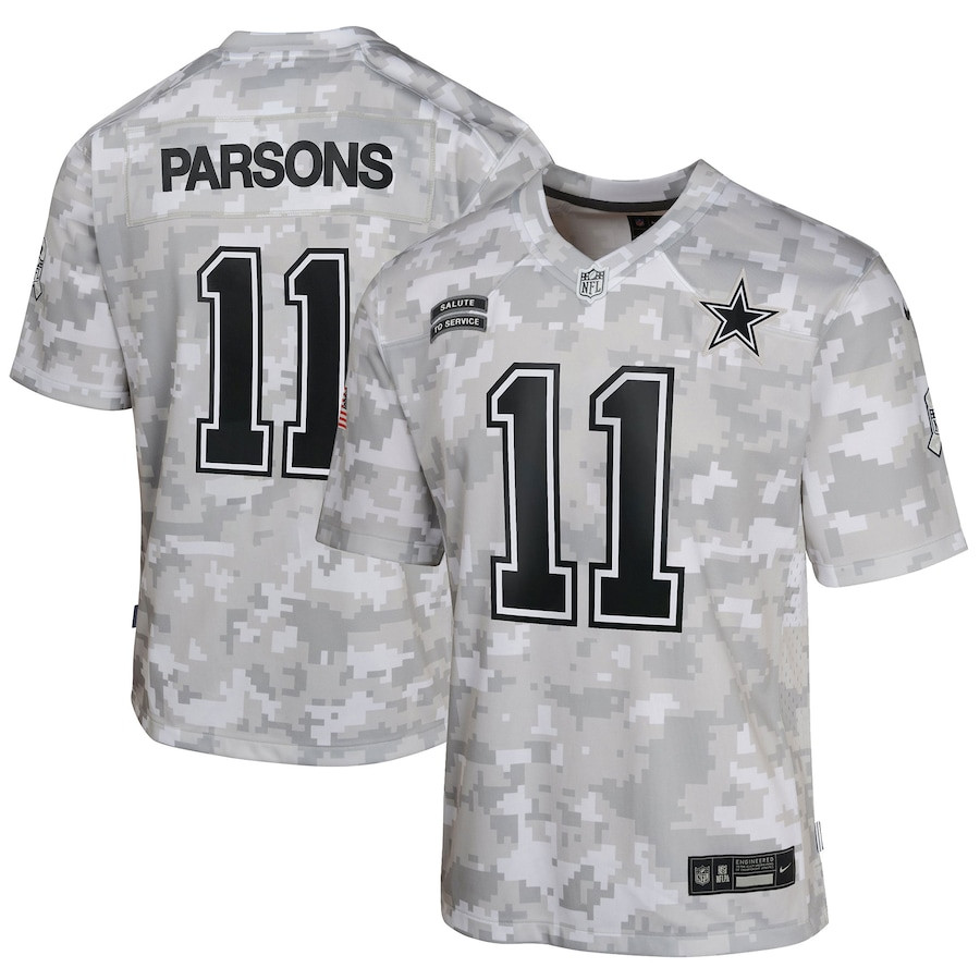 Micah Parsons 11 Dallas Cowboys 2024 Salute to Service Game YOUTH Jersey - Arctic Camo JS4562 Saliibo