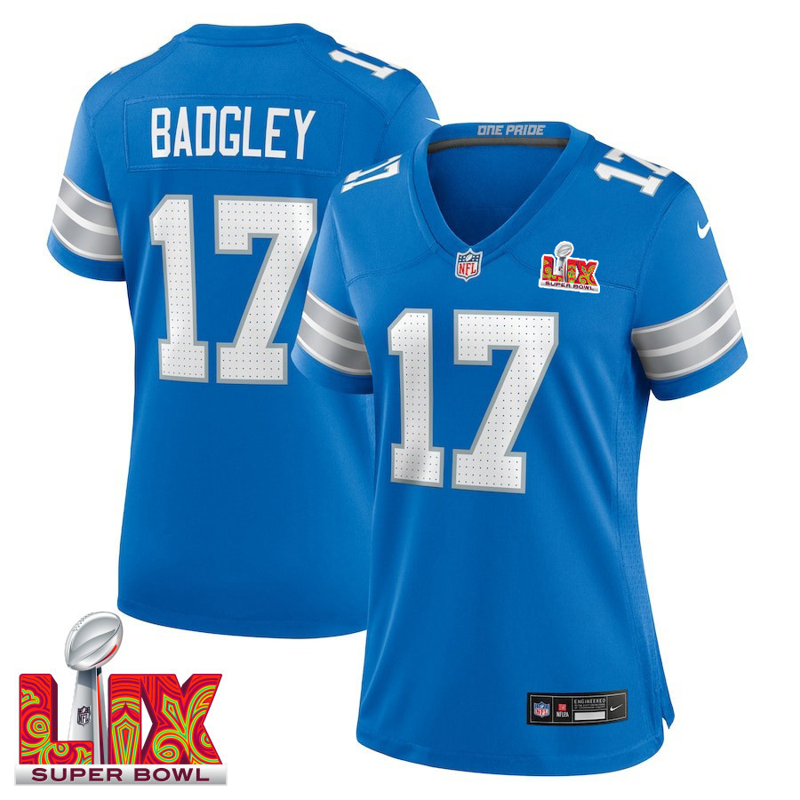Michael Badgley #17 Detroit Lions Super Bowl LIX Women's Jersey - Blue JS5602 Saliibo