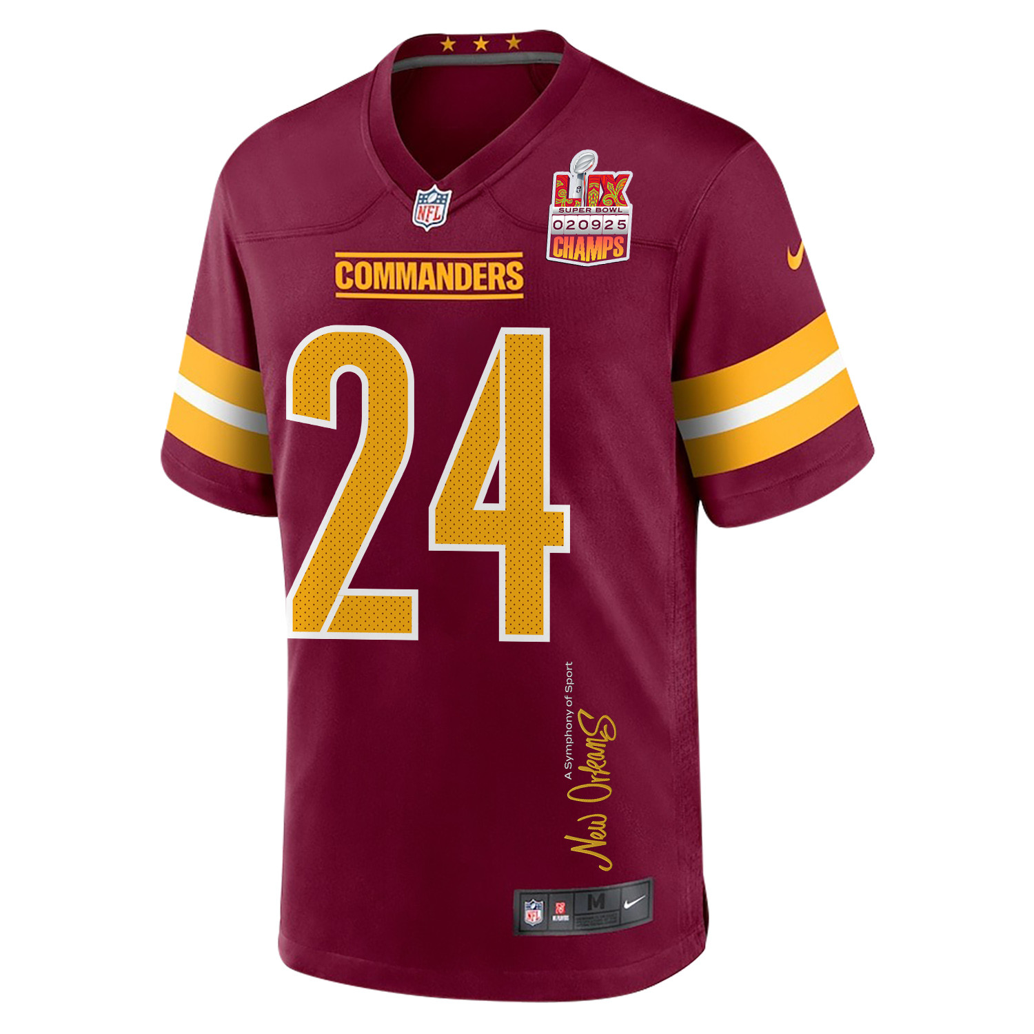 Michael Davis 24 Washington Commanders Super Bowl LIX Champions Patch 'New Orleans - A Symphony of Sport' EMBROIDERED Game Men Jersey - Burgundy JS1872 Saliibo - Image 3