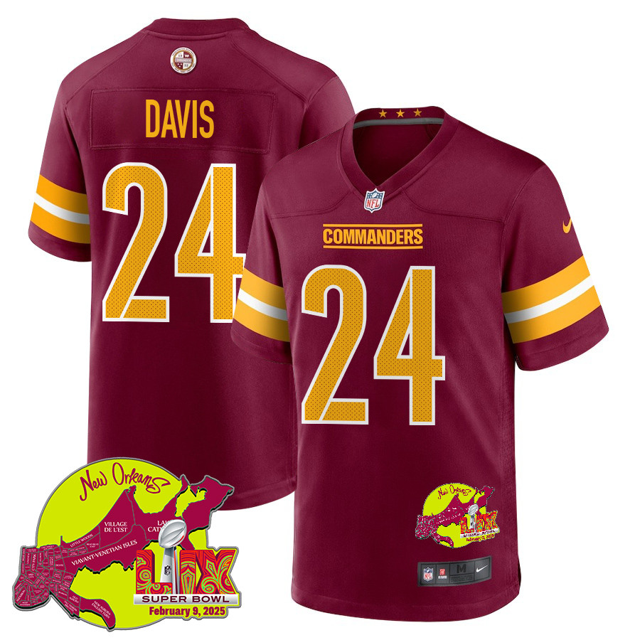 Michael Davis 24 Washington Commanders Super Bowl LIX New Orleans Patch Game Men Jersey - Burgundy JS6365 Saliibo